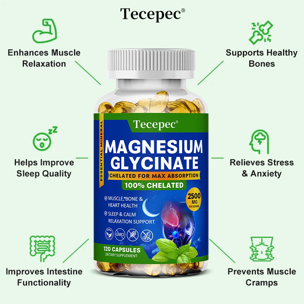 Magnesium Glycinate 2500mg Support Healthy Brain Muscle Joint 30/60/120 Capsules