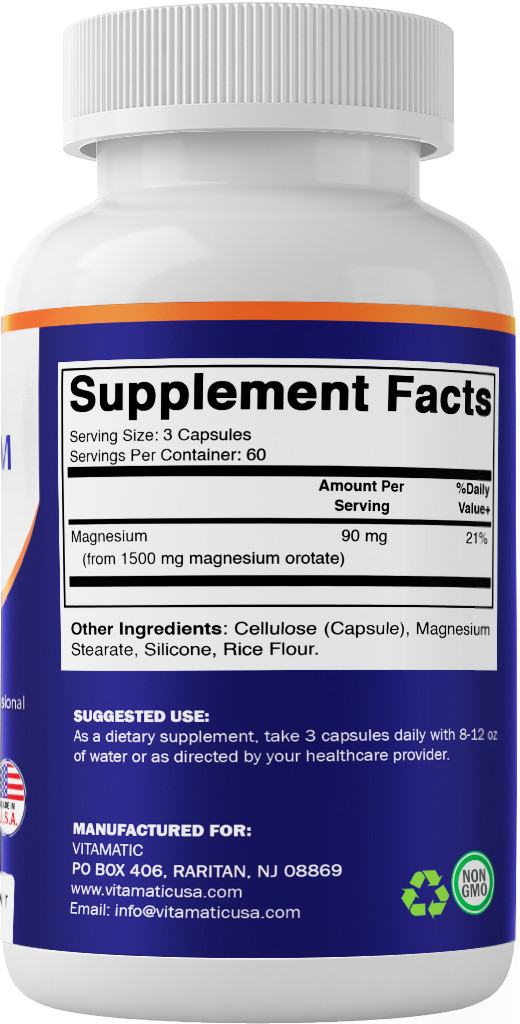 2 Pack Vitamatic Magnesium Orotate Supplement – 1500mg per Serving, 180 Capsules