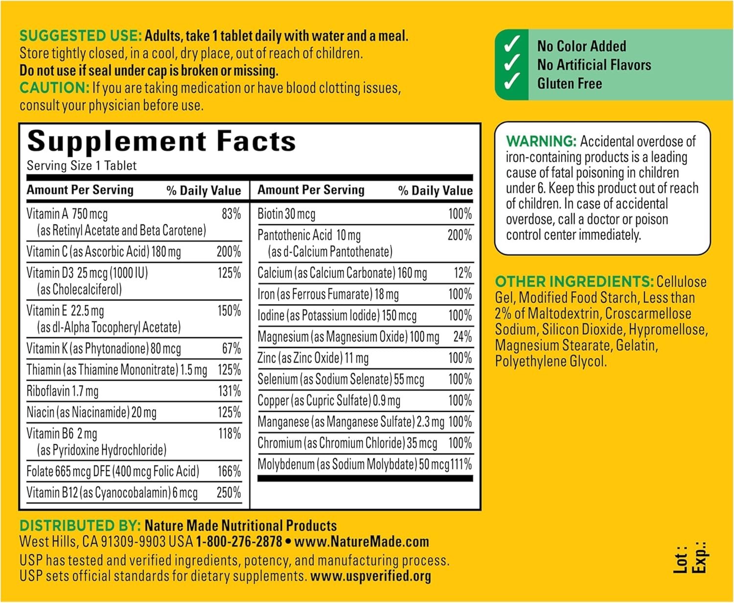 Nature Made Multivitamin Tablets with Iron, Multivitamin for Women and Men for D