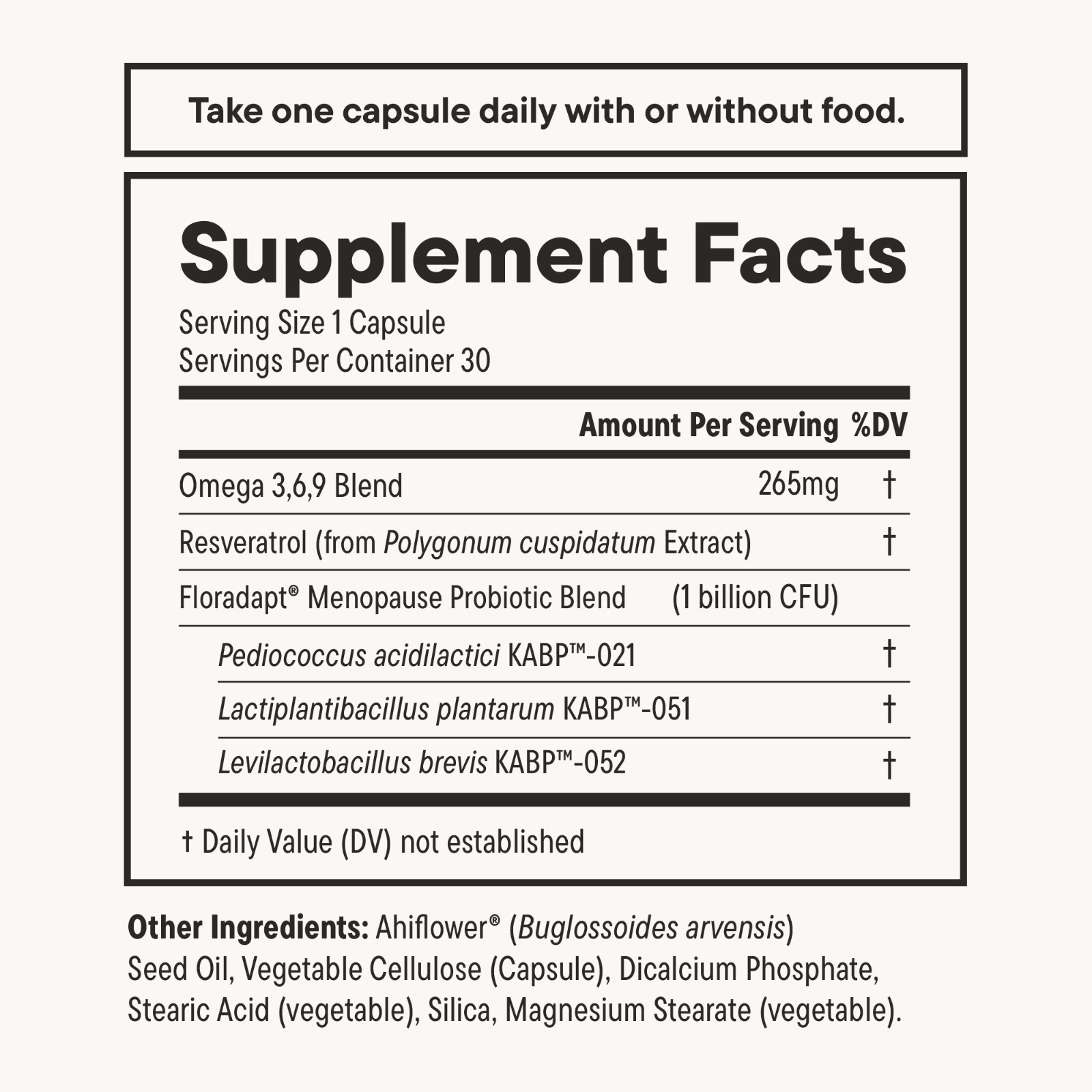 Nouri Menopause Health Probiotic with Omega and Resveratrol Vegan Capsules, 30ct