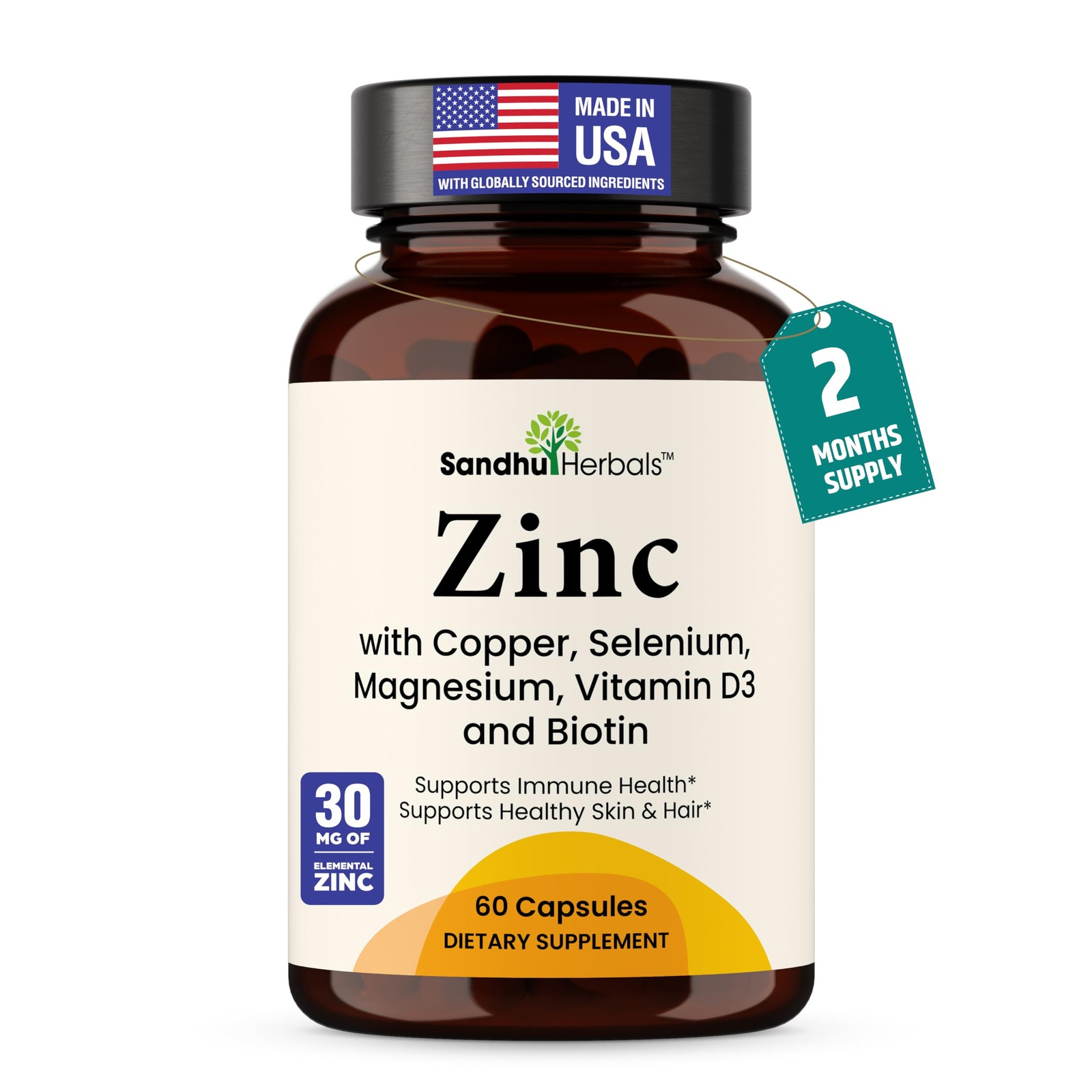 Zinc 30mg with Copper, Selenium & Vitamin D3 | 60 60 Count (Pack of 1)