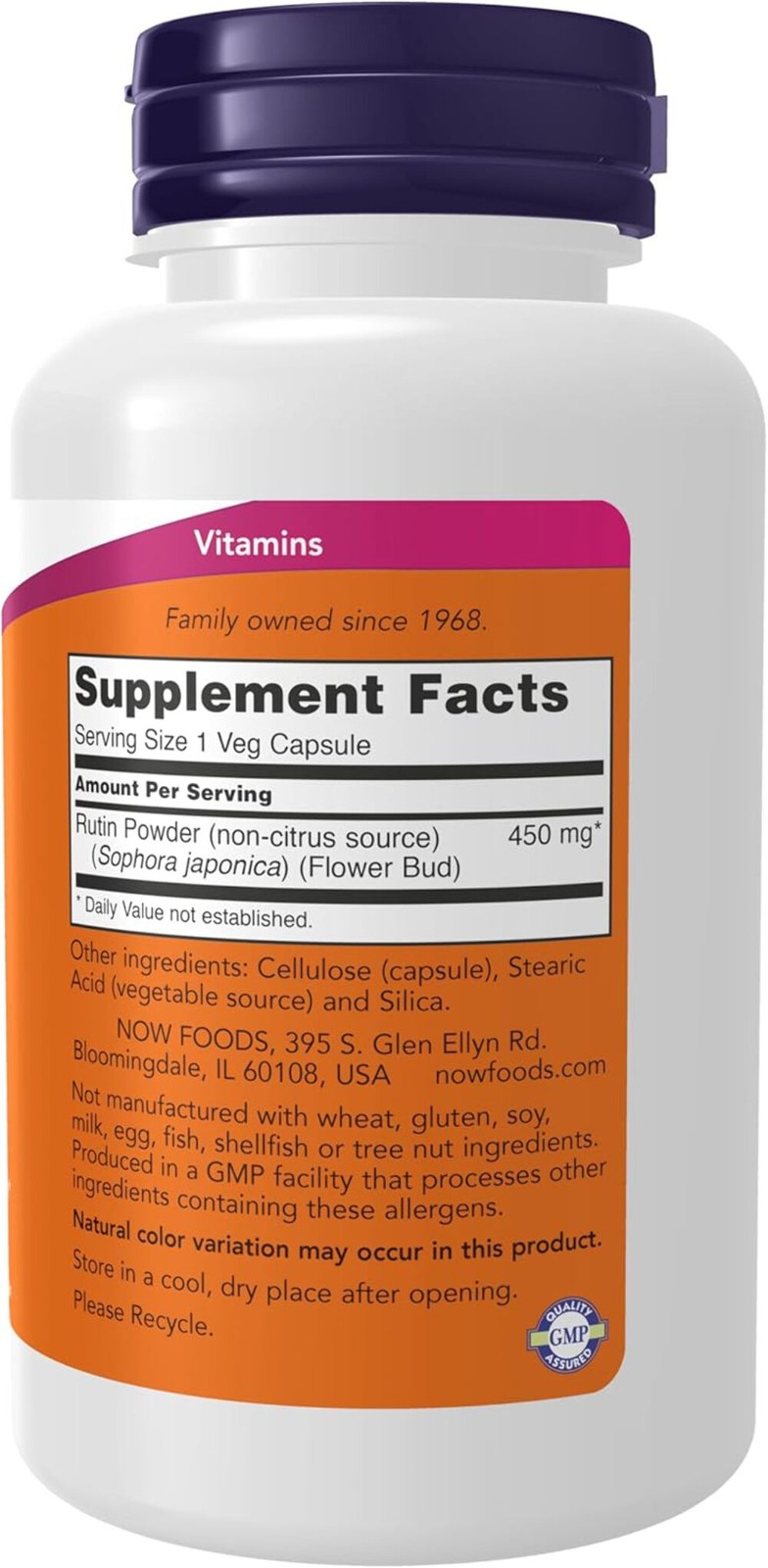 NOW Foods Supplements, Rutin (Sophora japonica) 450 mg Cell Defense 100 VegCaps
