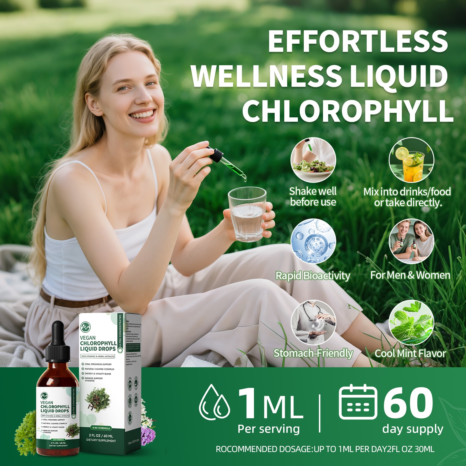 Liquid Chlorophyll Drops Cleanse &Support Immune System & Energy Natural
