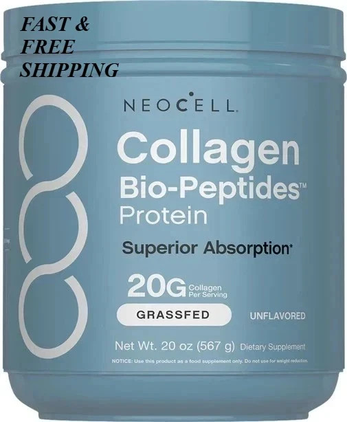 2 BOTTLES–NEW NeoCell Collagen Bio-Peptides Protein Supplement Grass Fed,-20Oz