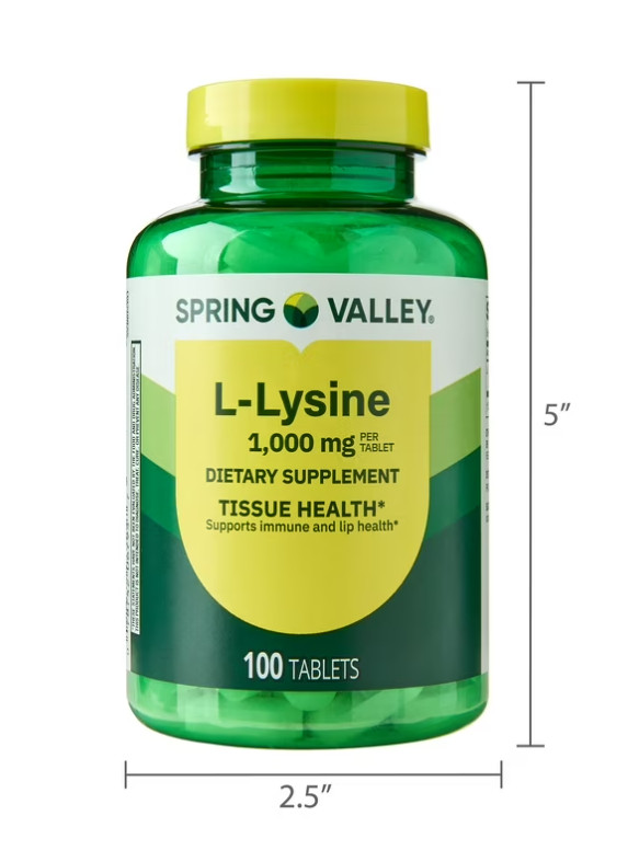 Spring Valley L-Lysine 1000 mg Tablets, 100 Count – Supports Immune Health