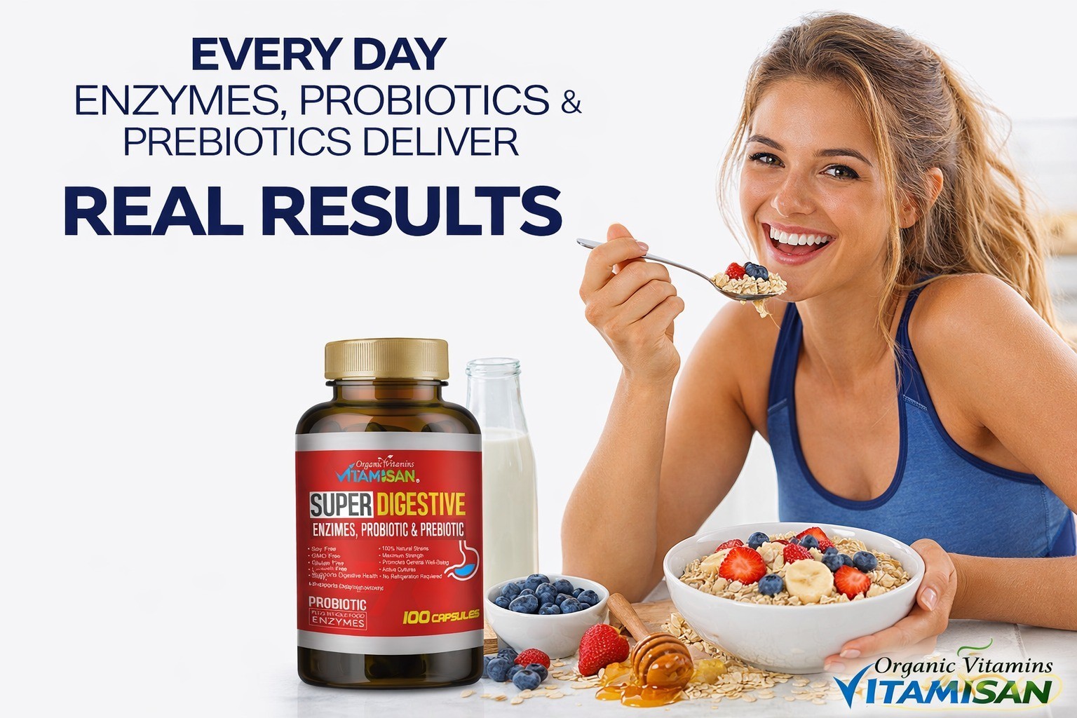 Digestive Enzymes Prebiotic & Probiotics, Gas Constipation Bloating Relief 100