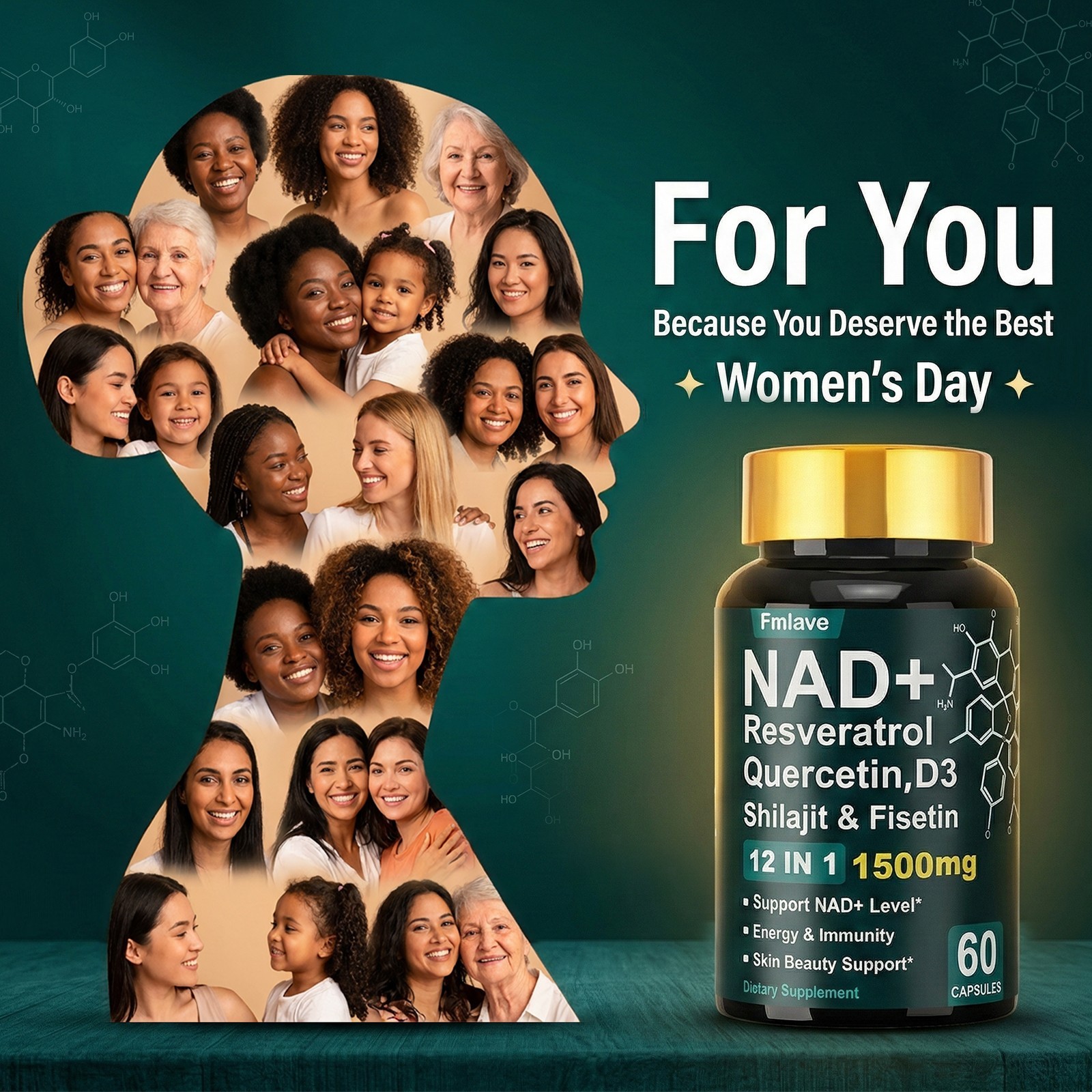 NAD supplement, 1500mg resveratrol containing supplement, 60 capsules Free ship