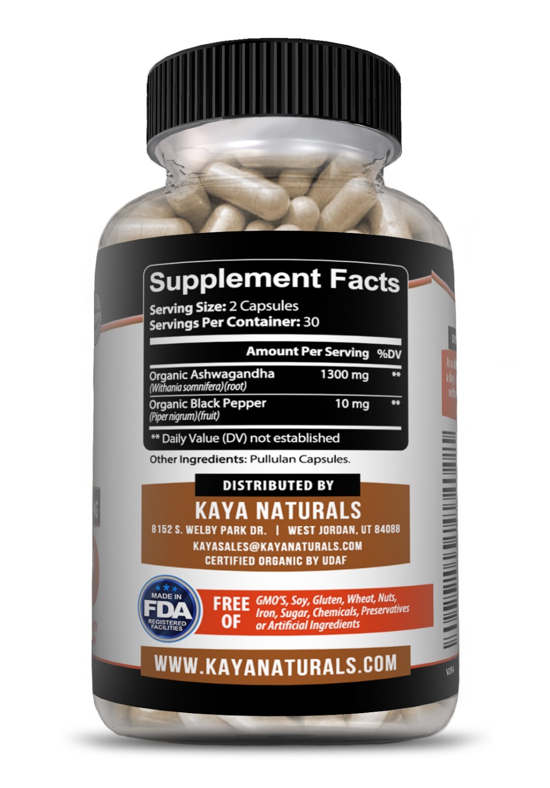 (2 Pack) Organic Ashwagandha 1300mg Anxiety Supplement w/ Black Pepper Root Pow