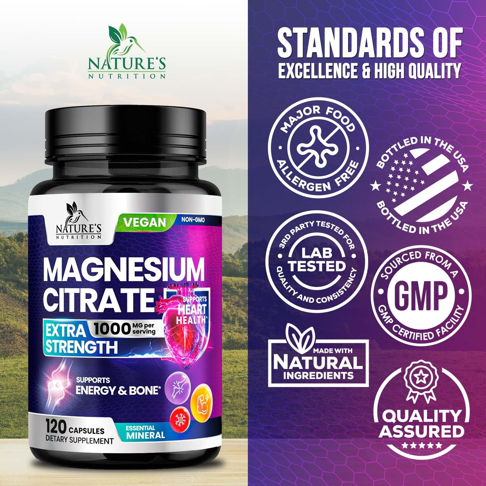 Magnesium Citrate 1000mg Per Serving – 3X Strength 120 Count (Pack of 1)
