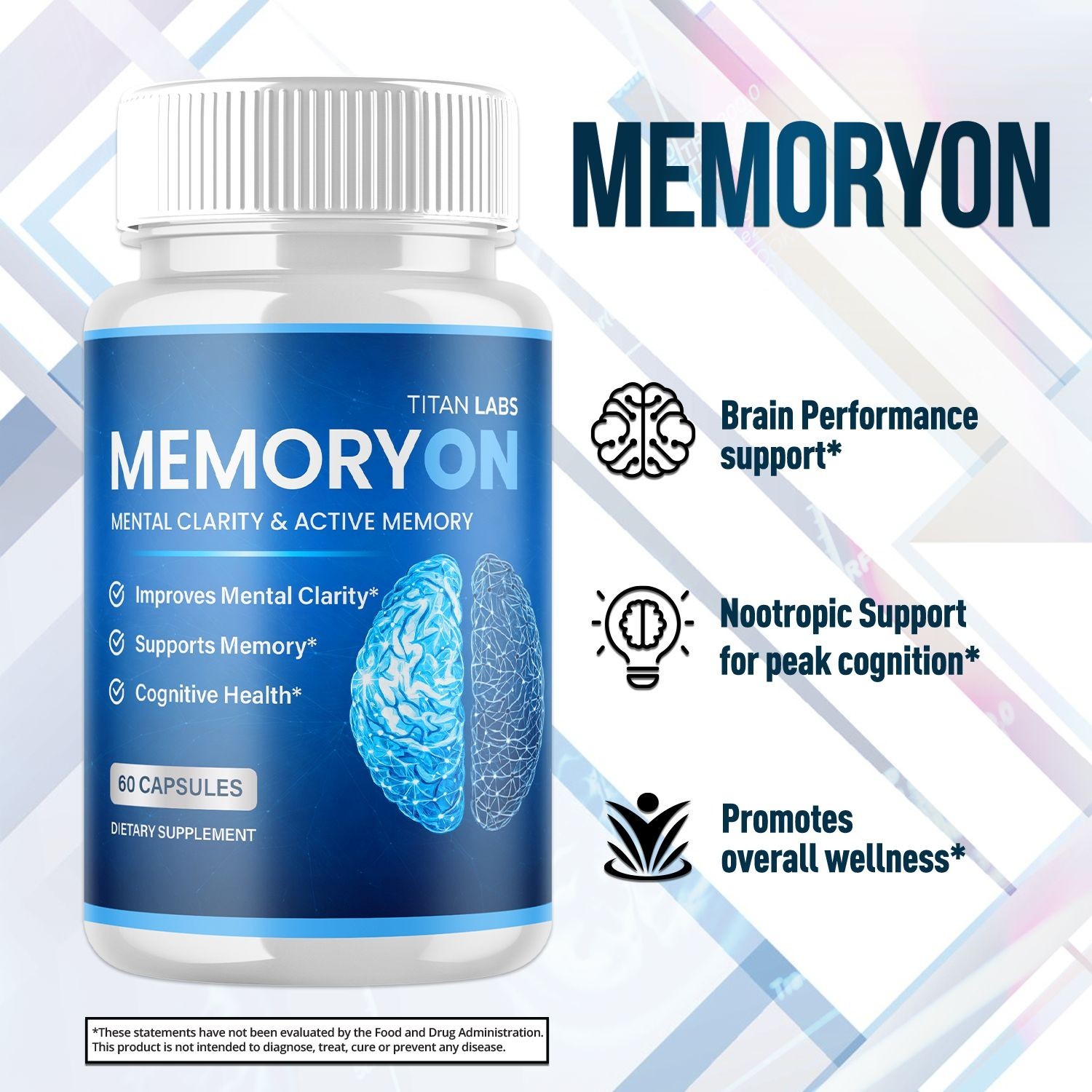 (5 Pack) MemoryOn Pill Nootropic Natural Brain Supplement Memory On 300 Capsules
