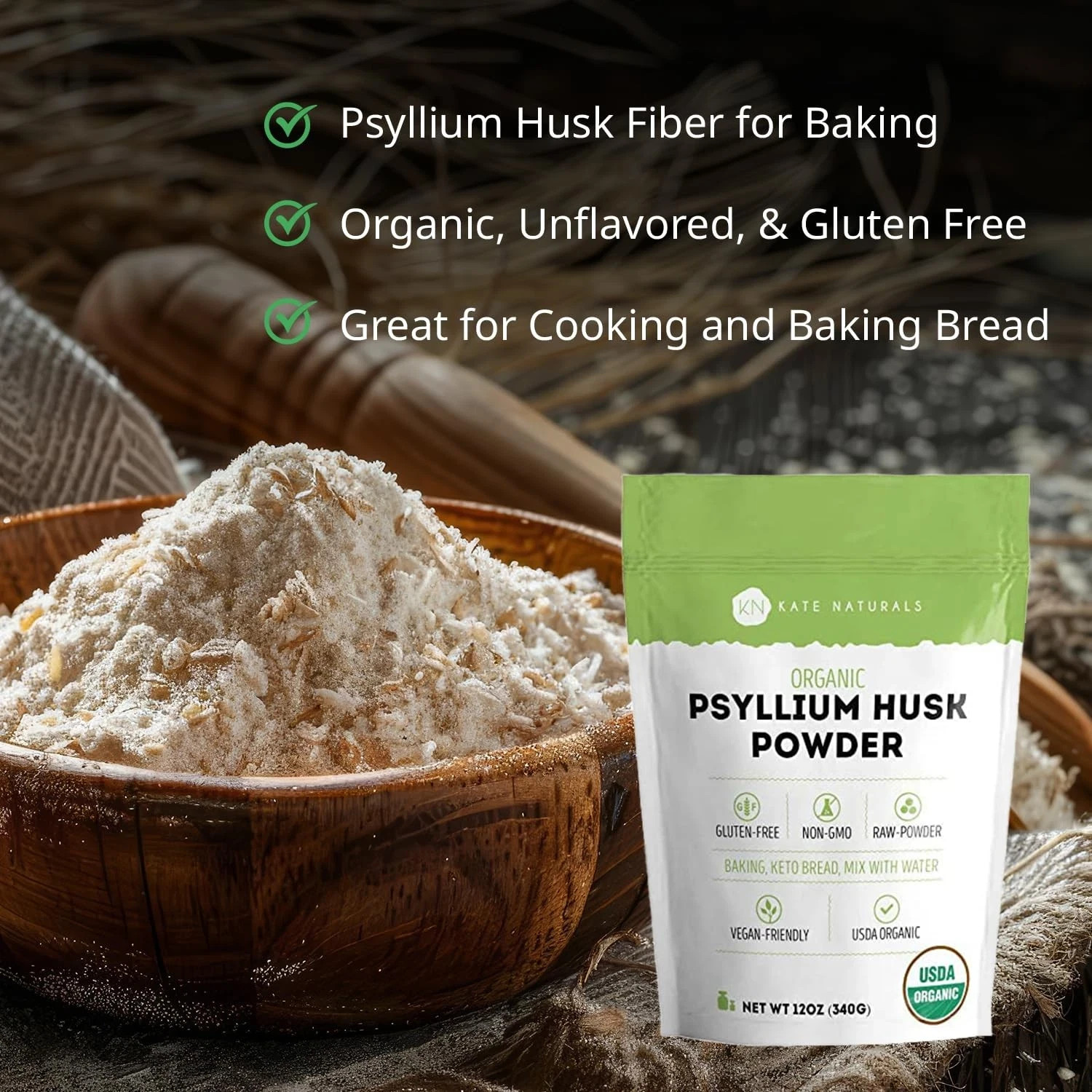 Kate Naturals Psyllium Husk Powder 12oz Organic
