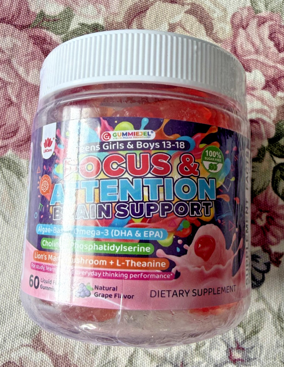 LILICARE Teen Brain Focus Gummies with Omega-3 DHA, Lion’s Mane Mushroom, PS
