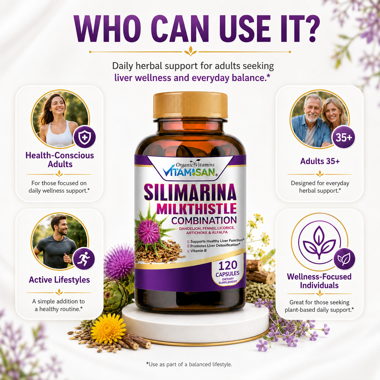 Organic Vitamins Milk Thistle Strenght 120 Caps Silymarin complex with B
