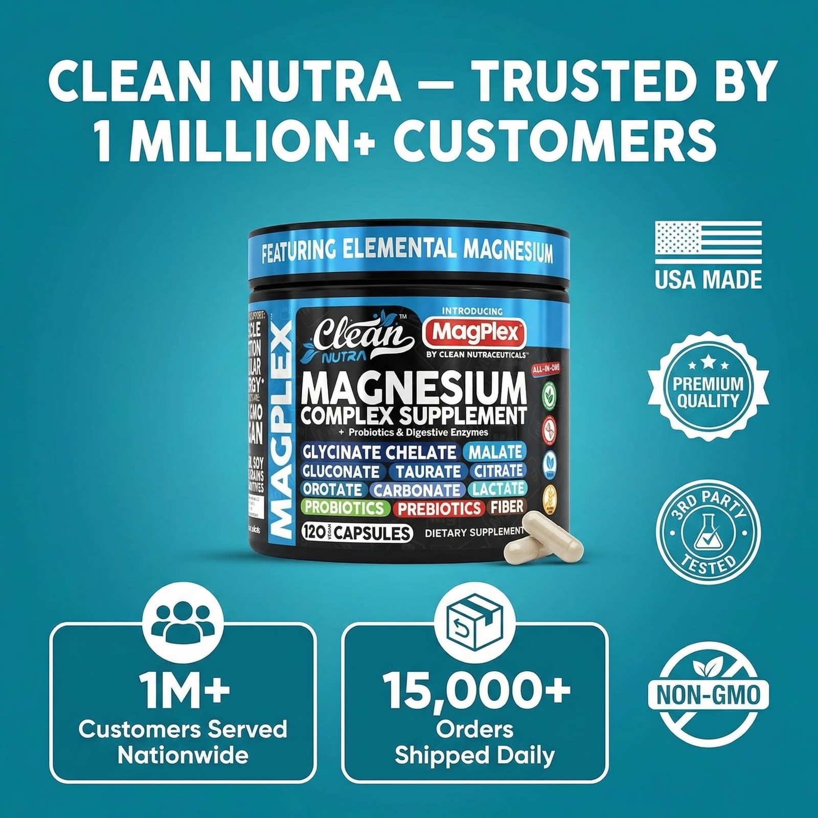 8in1 Magnesium Supplement Complex | 120 Count (Pack of 1), Black/Blue