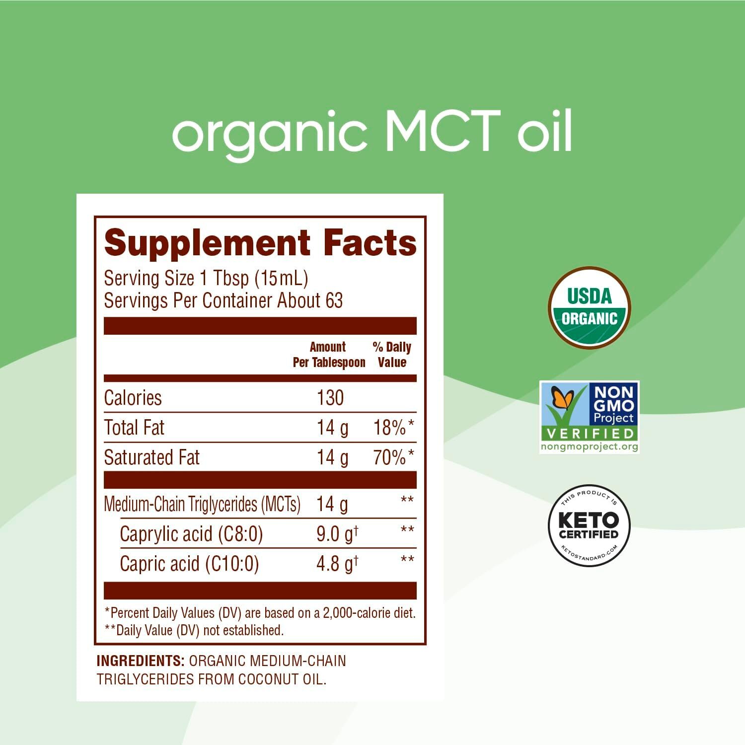 Nutiva Organic MCT Oil Unflavored 32 Oz USDA Organic Non-GMO Neutral Flavor USA