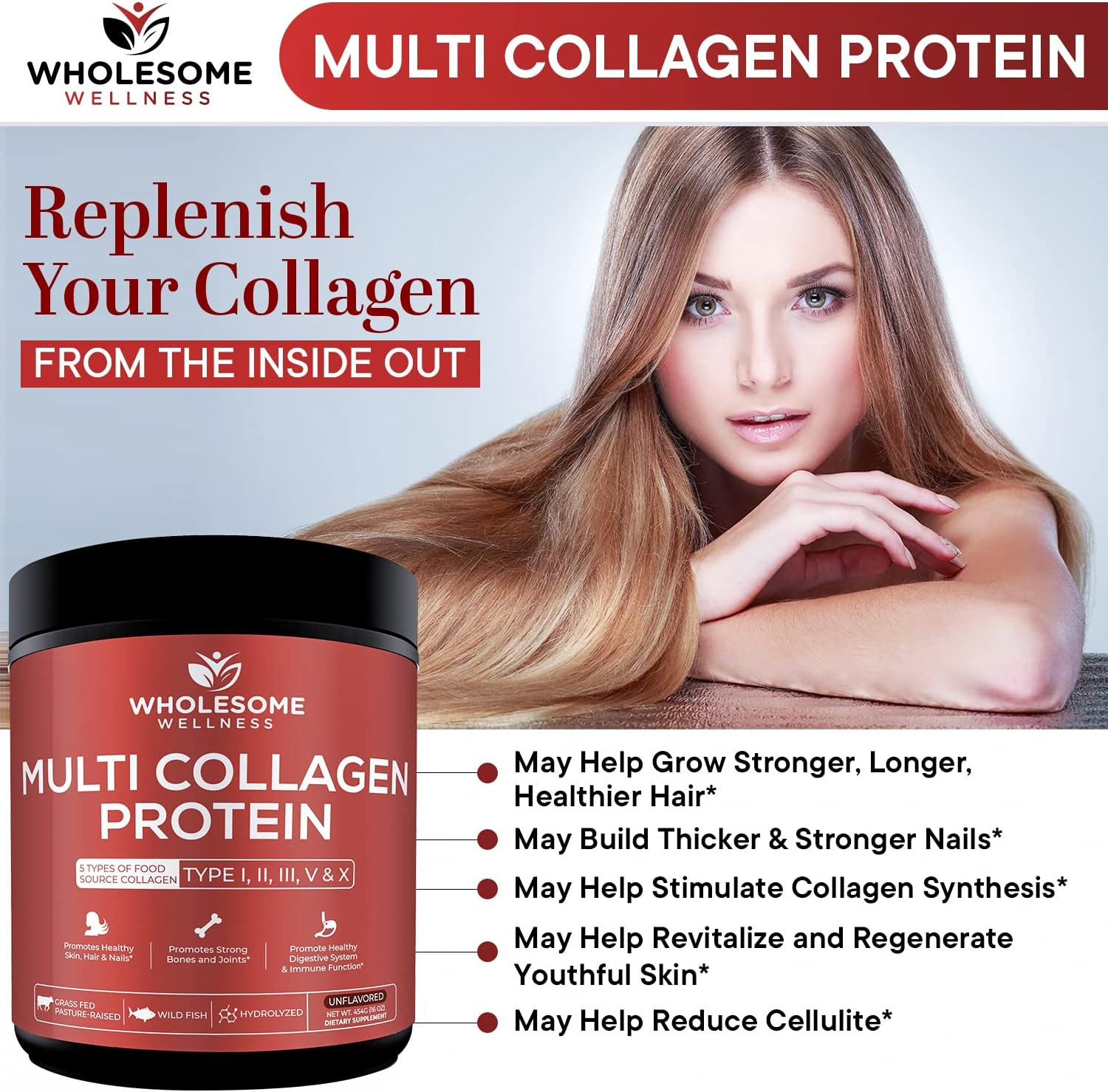 Wholesome Wellness Multi Collagen Protein Powder Hydrolyzed (Type I II III V X)