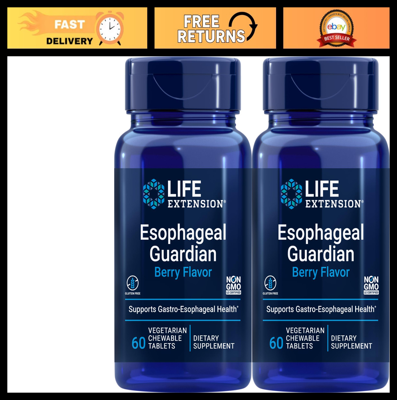 Esophageal Guardian Chewable Tablets – 60 Vegetarian Tablets, Pack of 2 for Dige