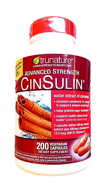 Trunature Advanced Strength CinSulin 500 mg Cinnamon 200 veg caps Exp 08/2025