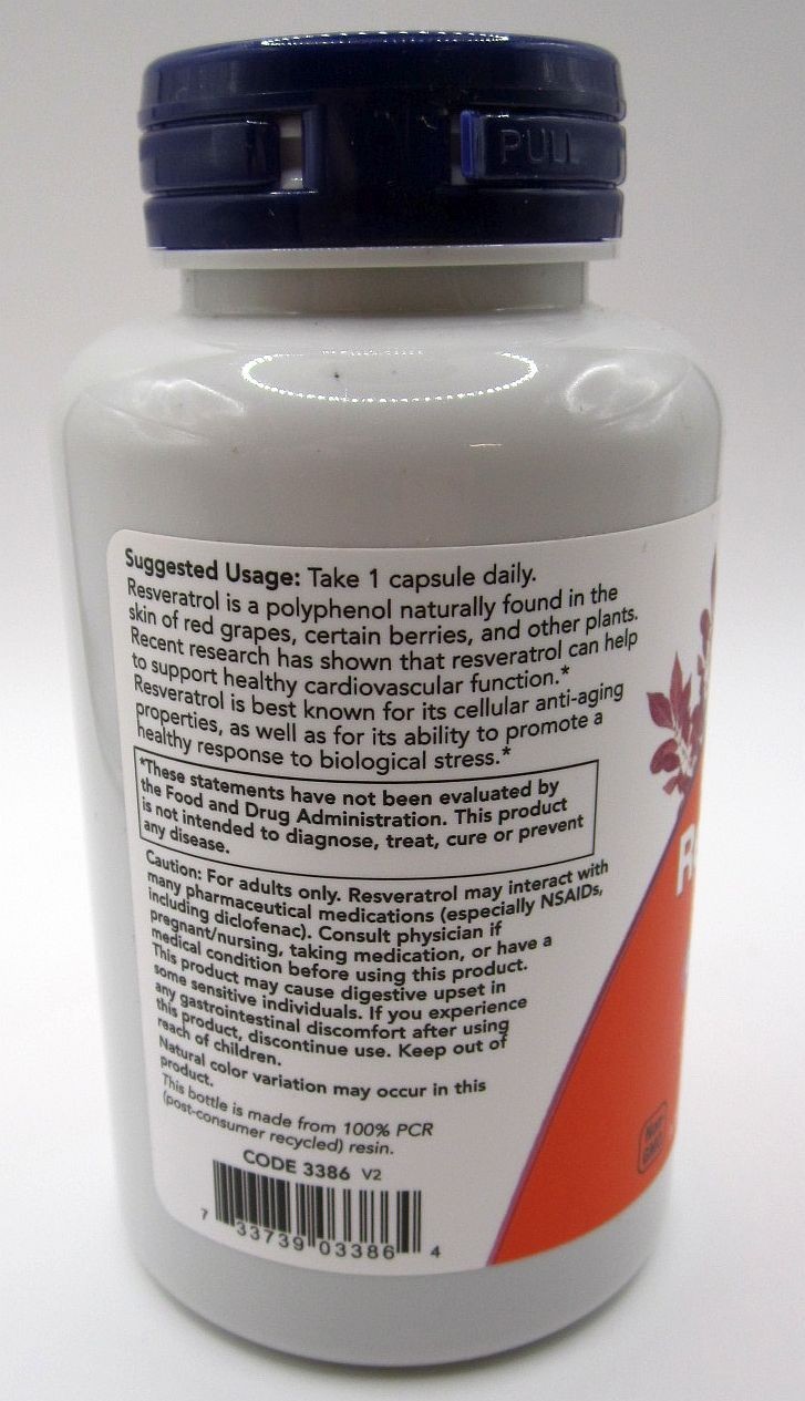 NOW FOODS Resveratrol Extra Strength TWO (2) Bottles 350 mg 60 Veg Capsules Each