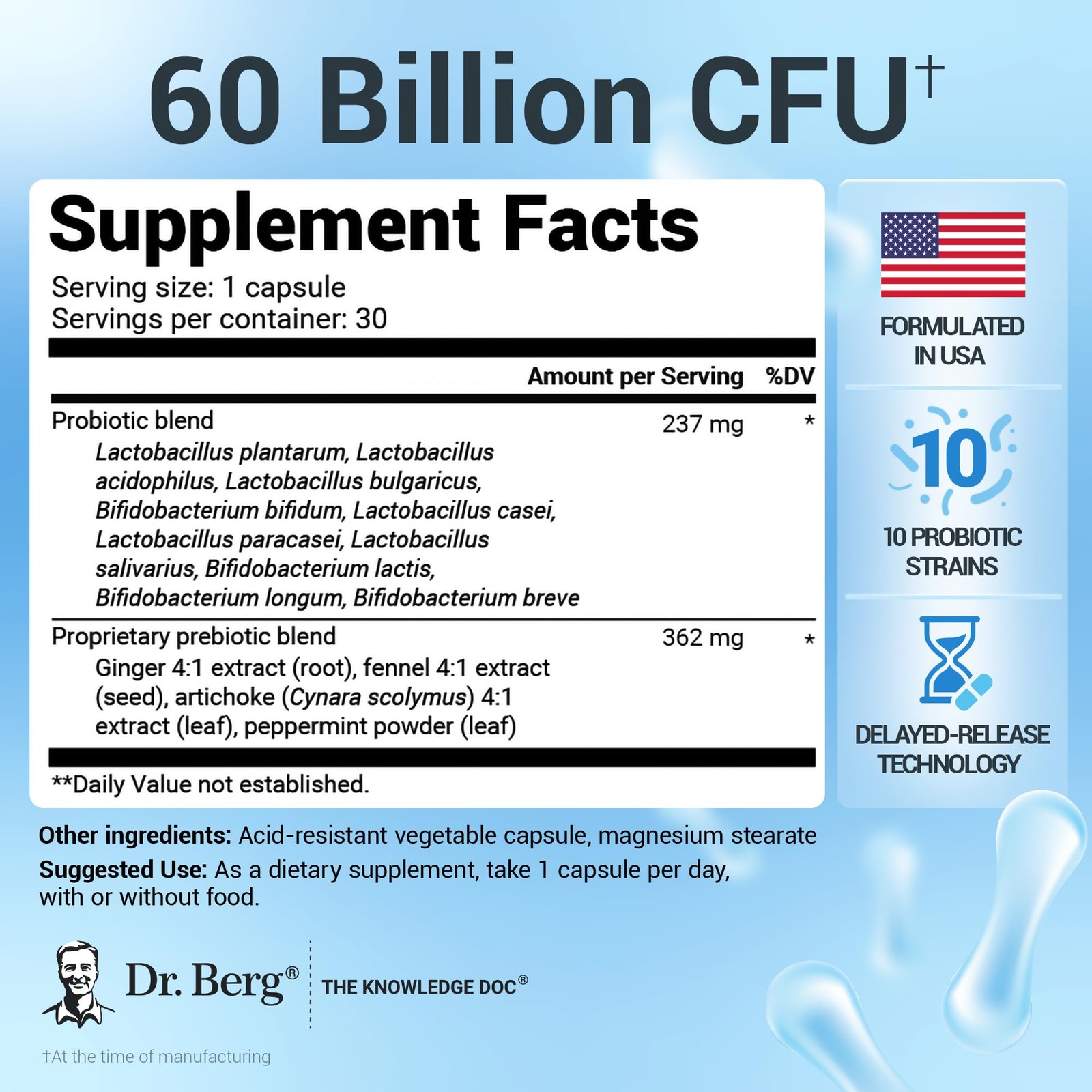 Dr. Berg Probiotic Supplement (60 Billion CFUs) – Helps Ease Occasional Const…