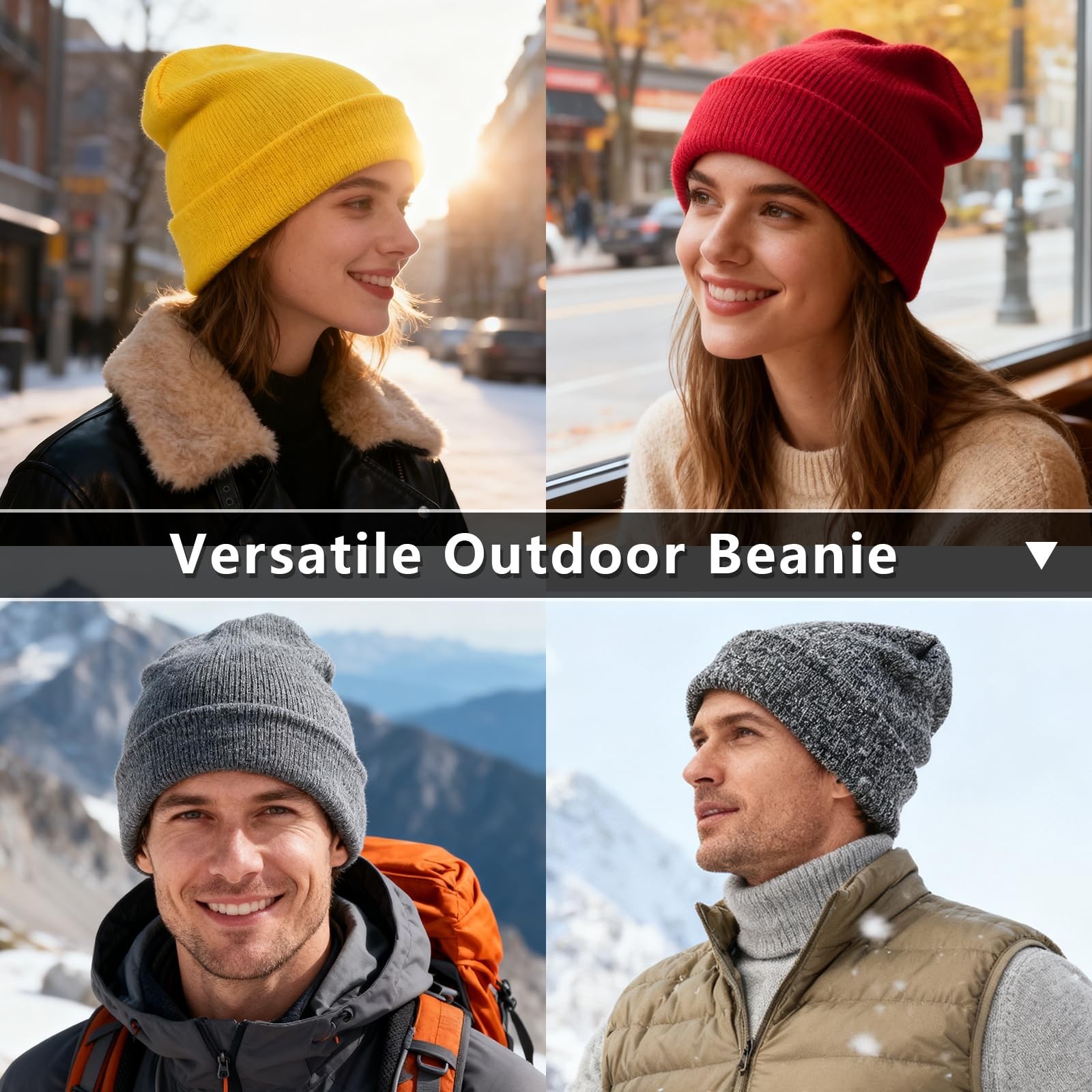 ZOORON 1&2 Pack Unisex Reversible Knitted Beanie Hat for Men Women Warm Winte…