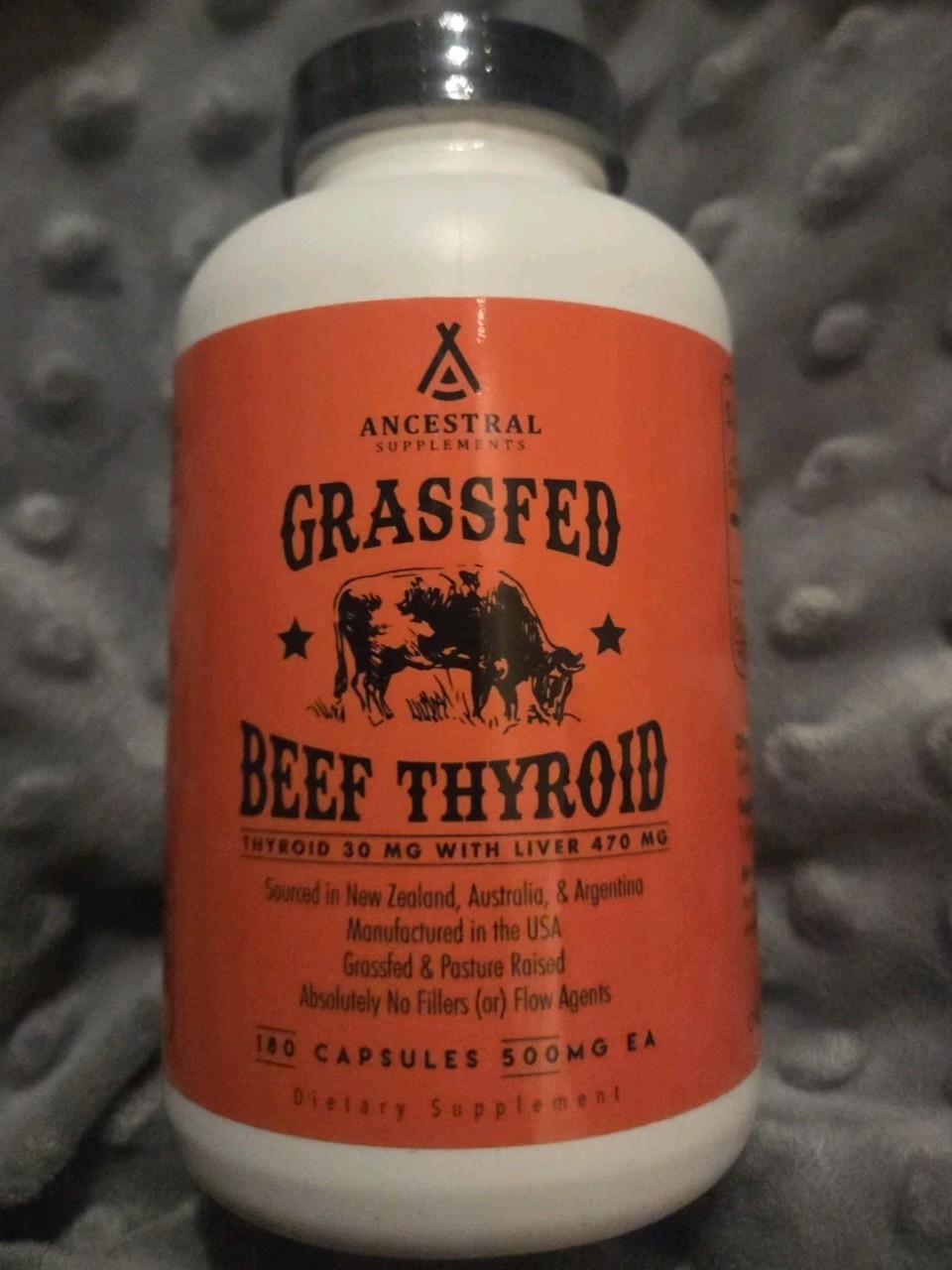 Ancestral Supplements Grass Fed Beef Thyroid Supplement 180 Capsules, 500mg each