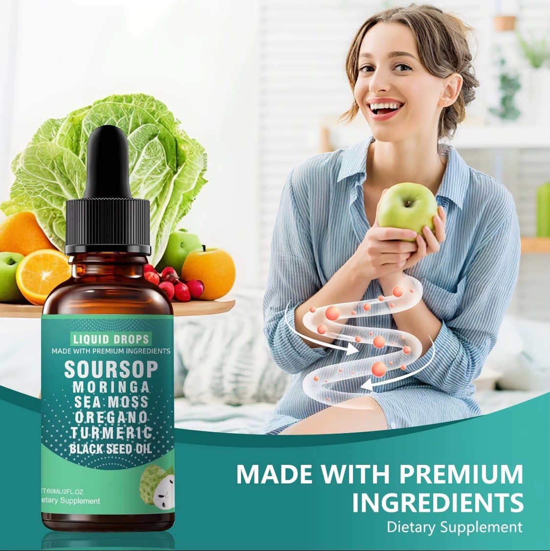 Nature’s Grant Soursop Moringa, Seamoss, Oregano, Turmeric, Black Seed Oil Drops