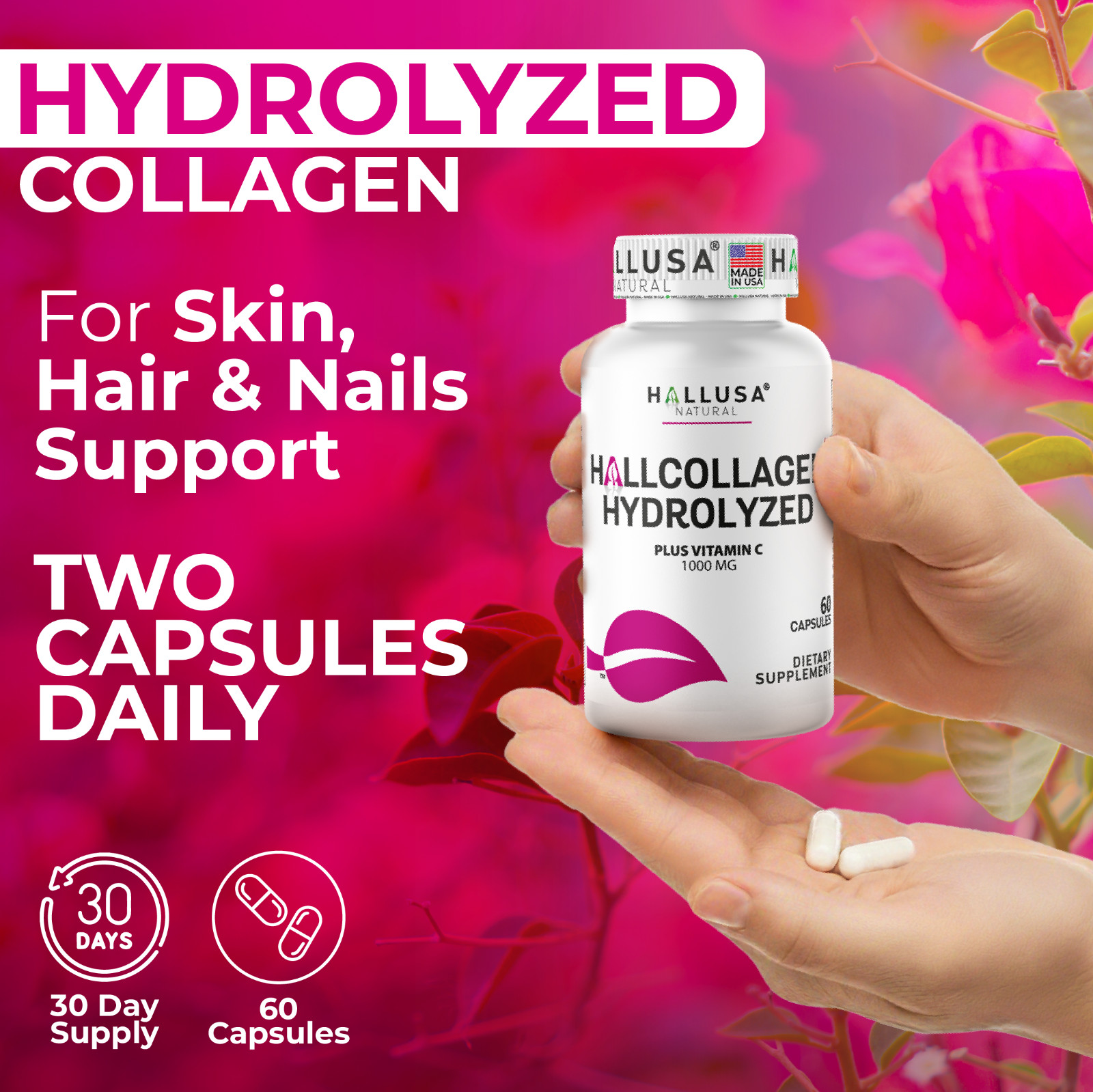 HYDROLYZED COLLAGEN Complex – Skin, Hair & Joint Care – Anti-Aging – 60 Caps