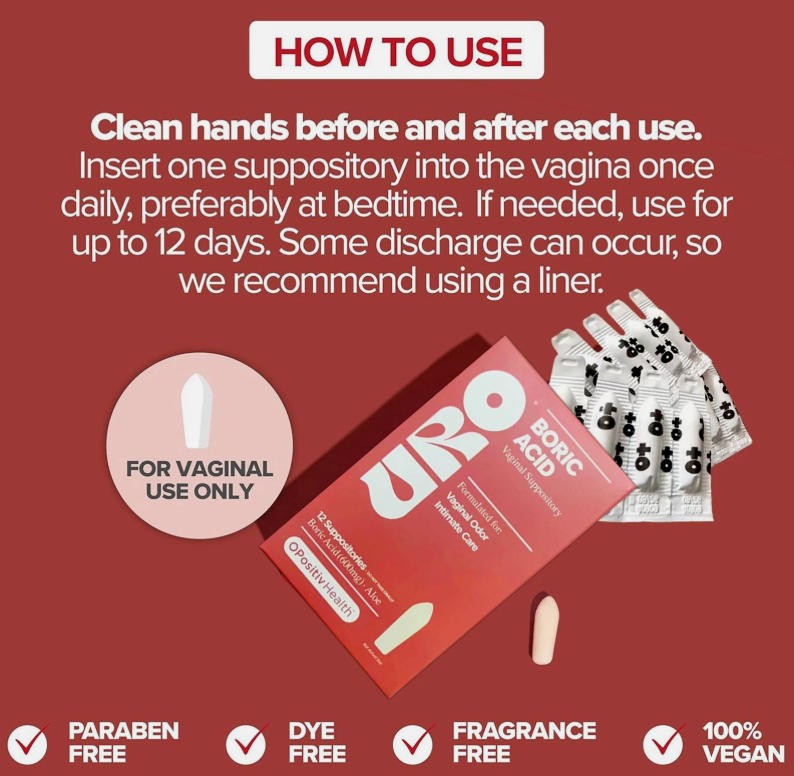 O Positiv URO 12 pieces with Boric Acid Boric Acid Vaginal Suppository