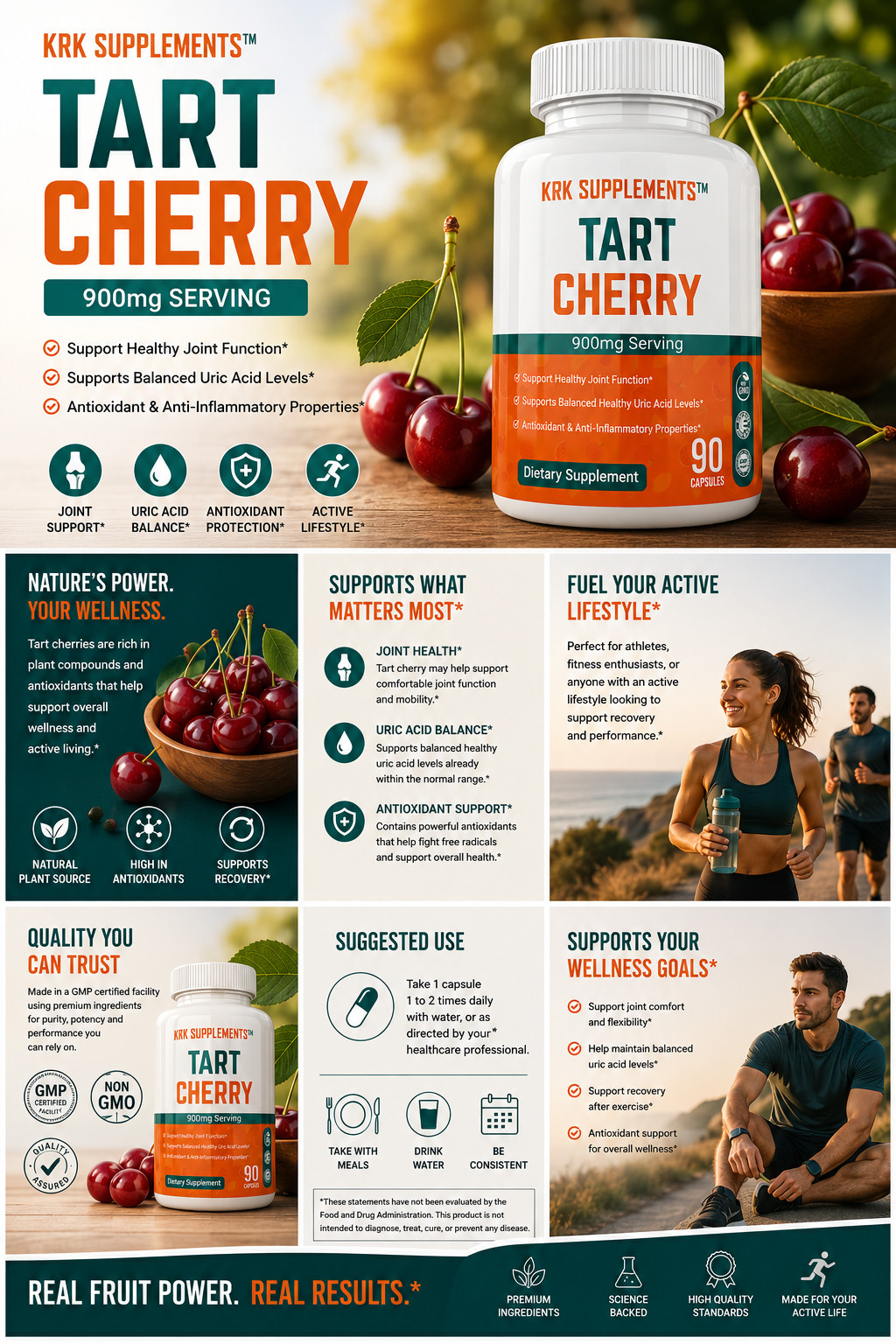 1 Tart Cherry Extract 900mg Gout Joint Pain Arthritis Supplements Anthocyanins