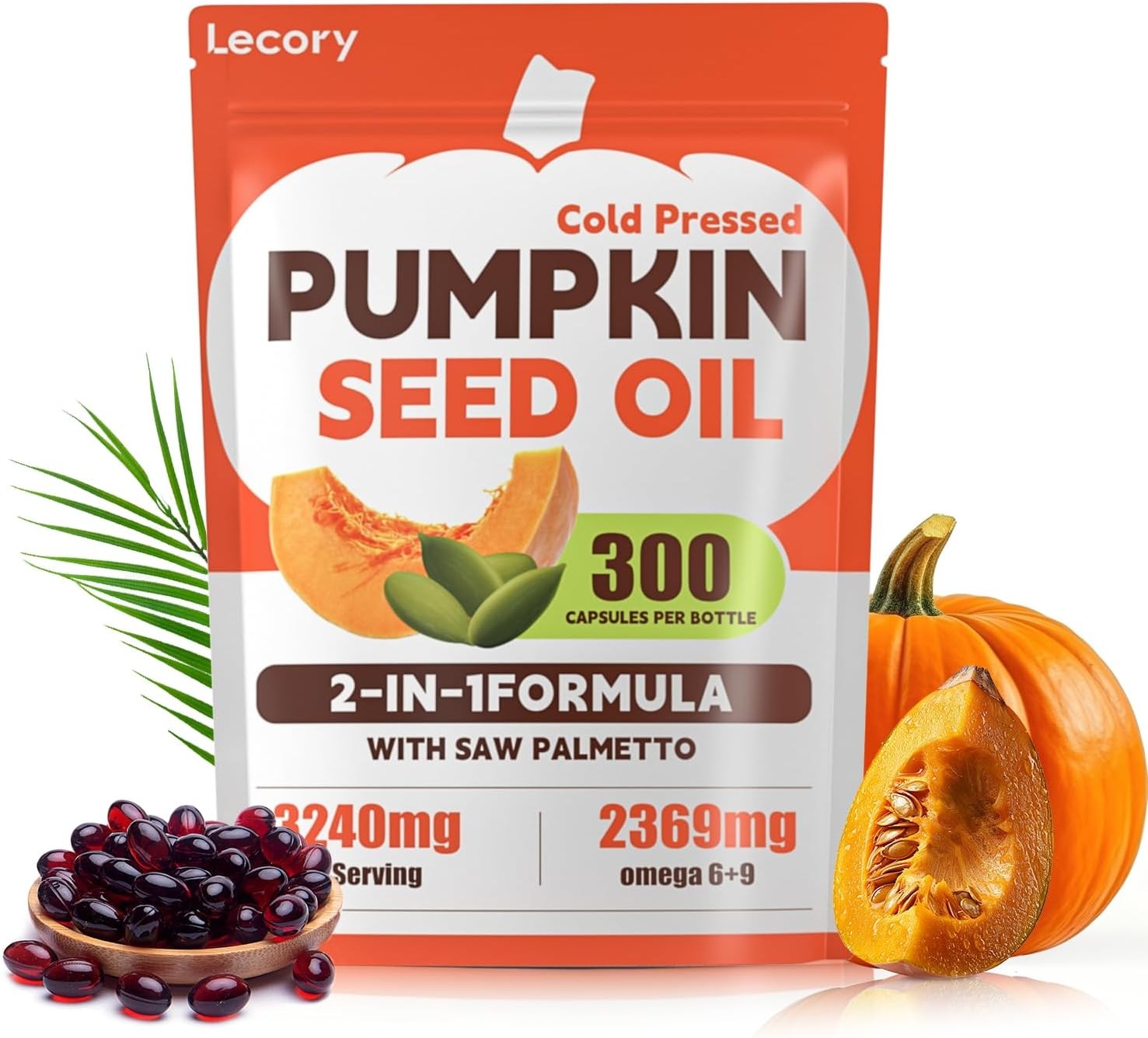 Pumpkin Seed Oil Capsules with Saw Palmetto 3240mg 300 Softgels Cold Pressed