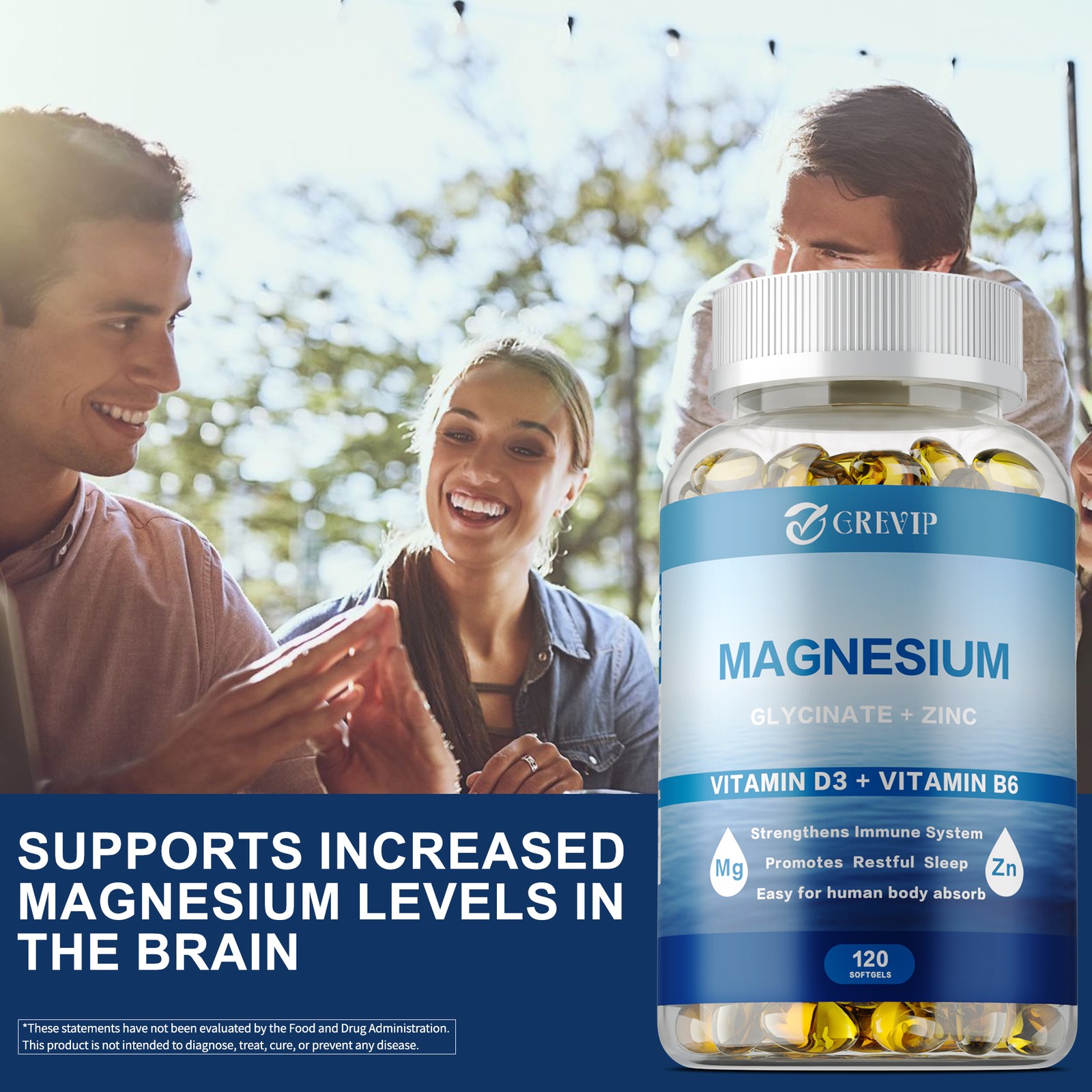Magnesium Glycinate + Zinc 120pcs – Nerves & Brain Function Health,Improve Sleep