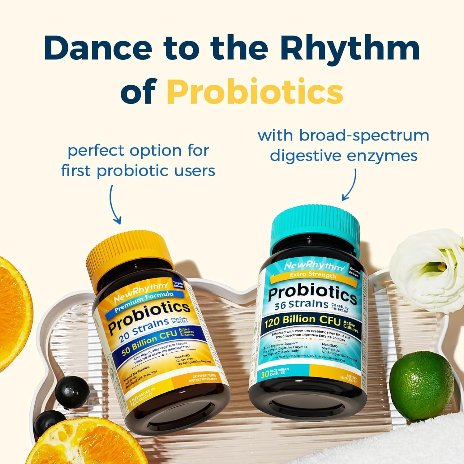 Newrhythm Probiotics 50 Billion CFU 20 Strains, 120 Veggie Capsules, Targeted Re