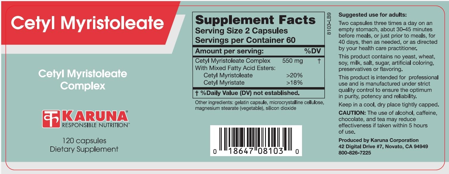 Karuna Cetyl Myristoleate 120 Capsules | Supports Joint 120 Count (Pack of 1)