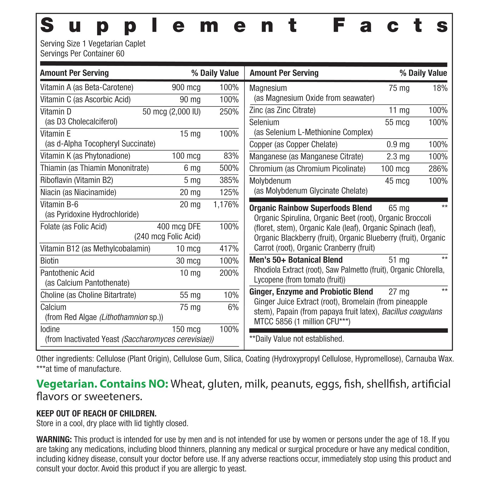Rainbow Light Mens Multivitamin One + for 50 Plus 60 Count (Pack of 1), Multi
