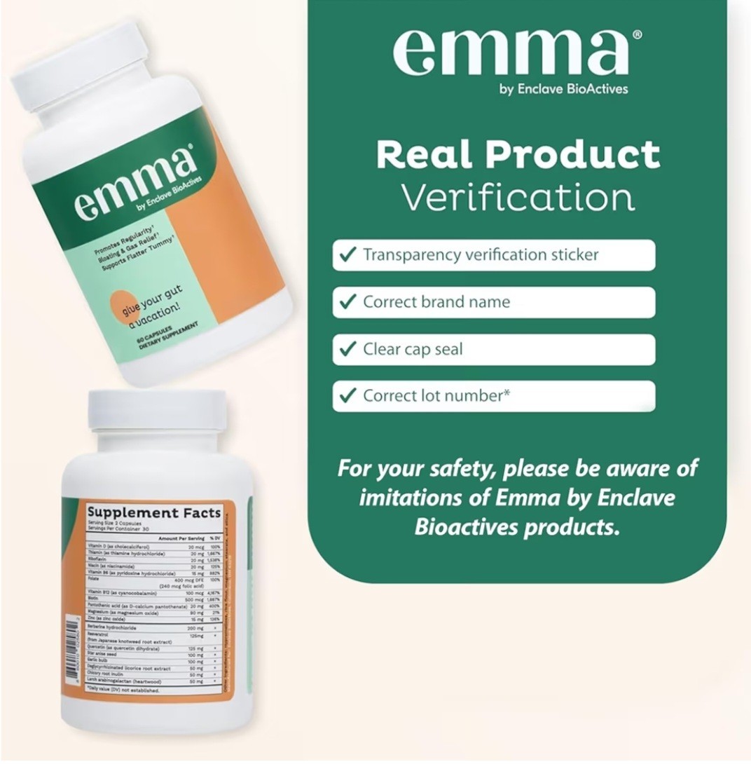 Emma Gut Health Doctors Endorsed Supplement.60 Capsules Relief from Gas/Bloating