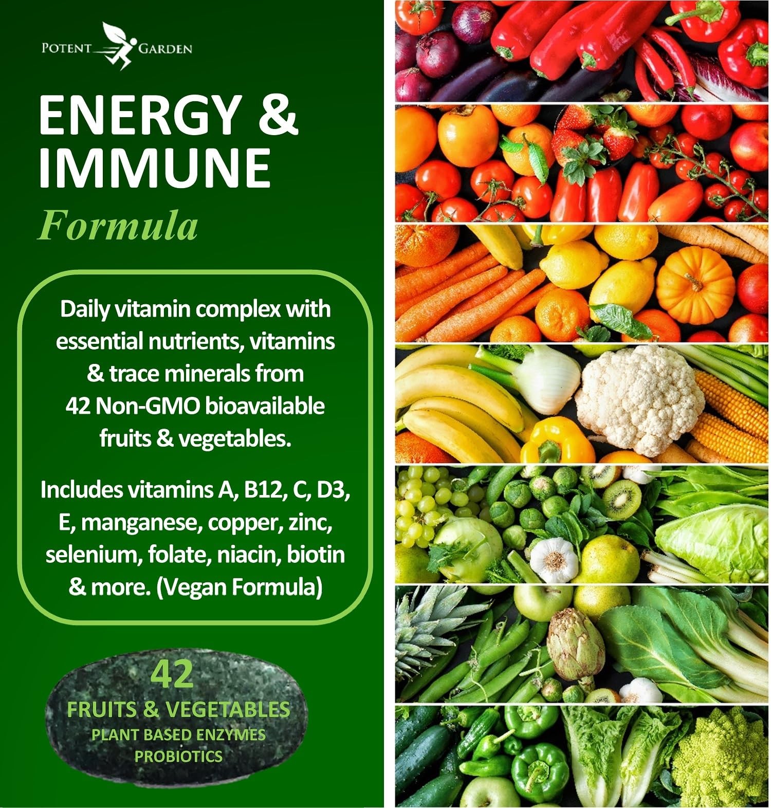 Potent Garden Adult Multivitamin for Women & Men 42 Fruits & Vegetables Plus …