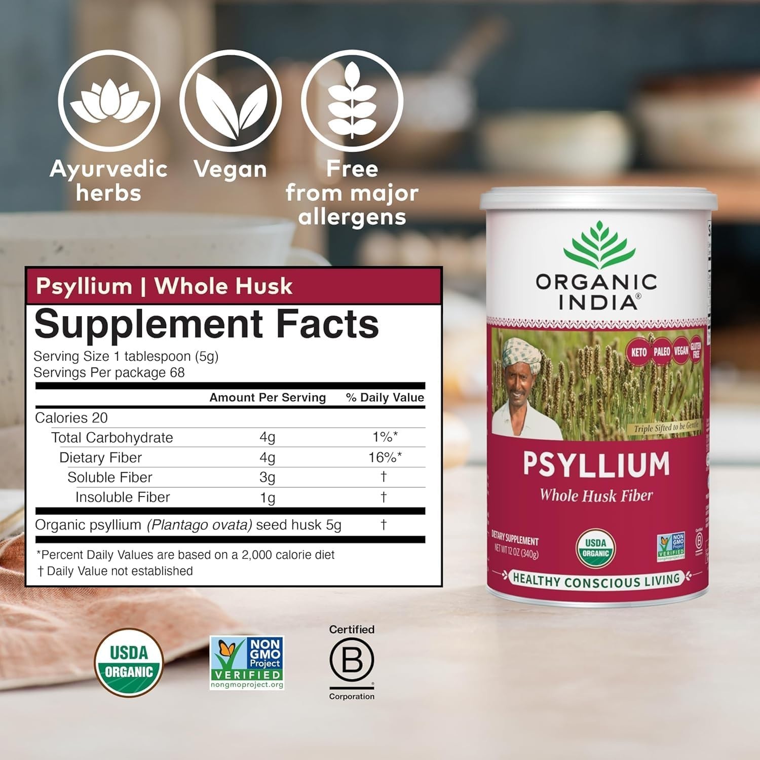 Whole Psyllium Husk Powder Organic – Psyllium Husk Fiber Supplement, Digestio…