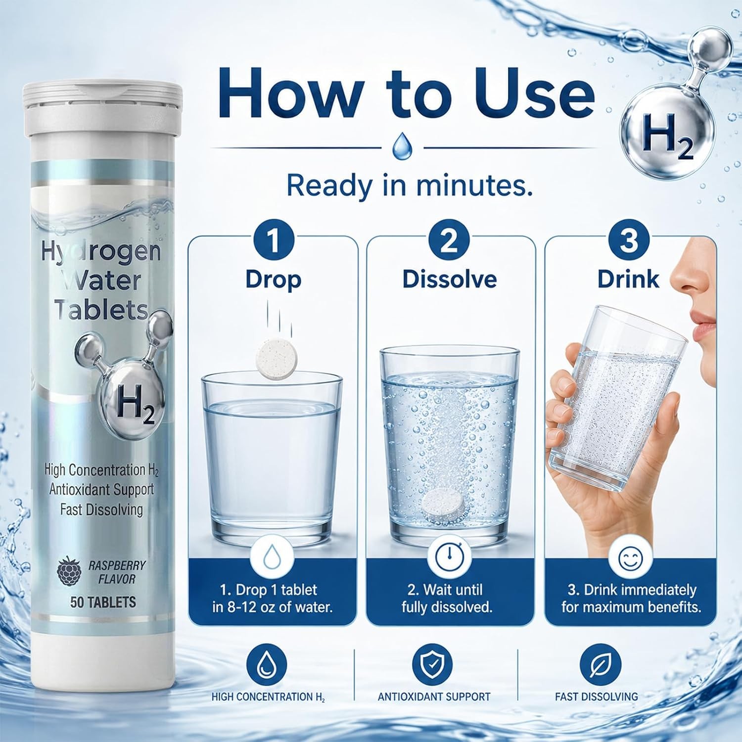 Raspberry Hydrogen Water Tablets, 100 ct Molecular Hydrogen Water Tablets