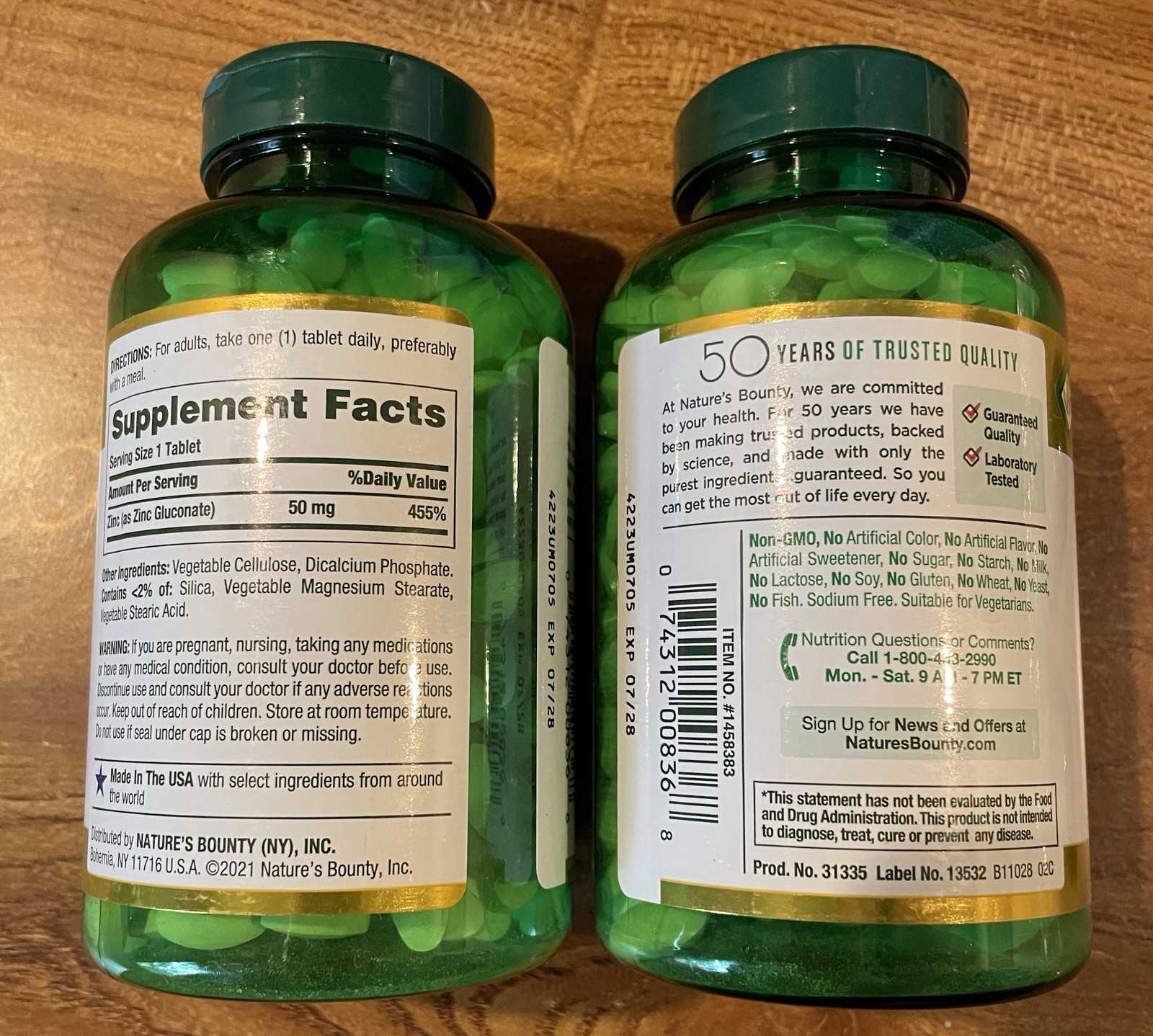 Lot of 2 – Nature’s Bounty Zinc – 50mg 400 Tablets – Immune Health – exp 07/2028
