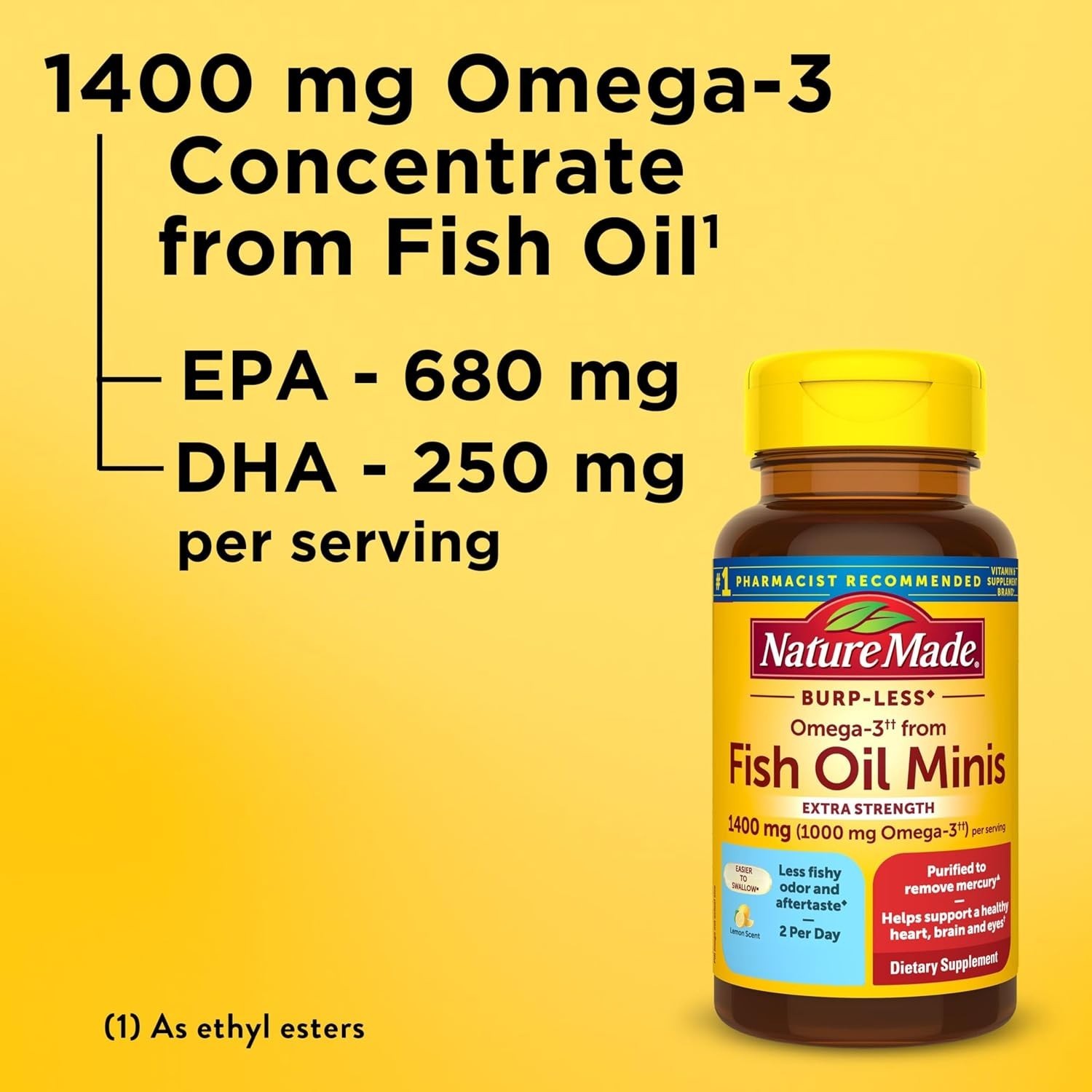 Extra Strength Omega-3 Fish Oil, 1400 mg Minis for Heart & Brain, 60 Softgels