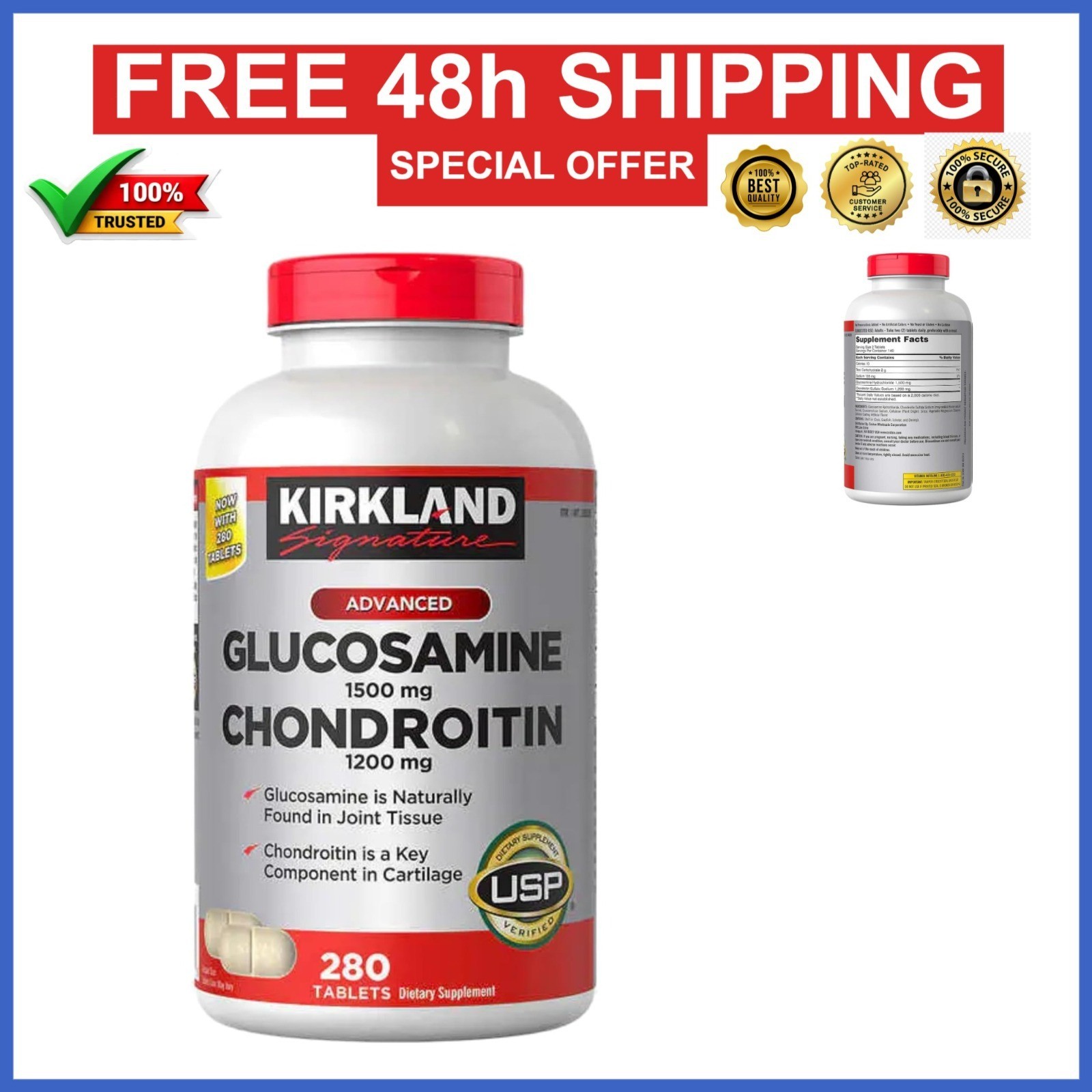 Kirkland Signature Glucosamine & Chondroitin 280 Tablets