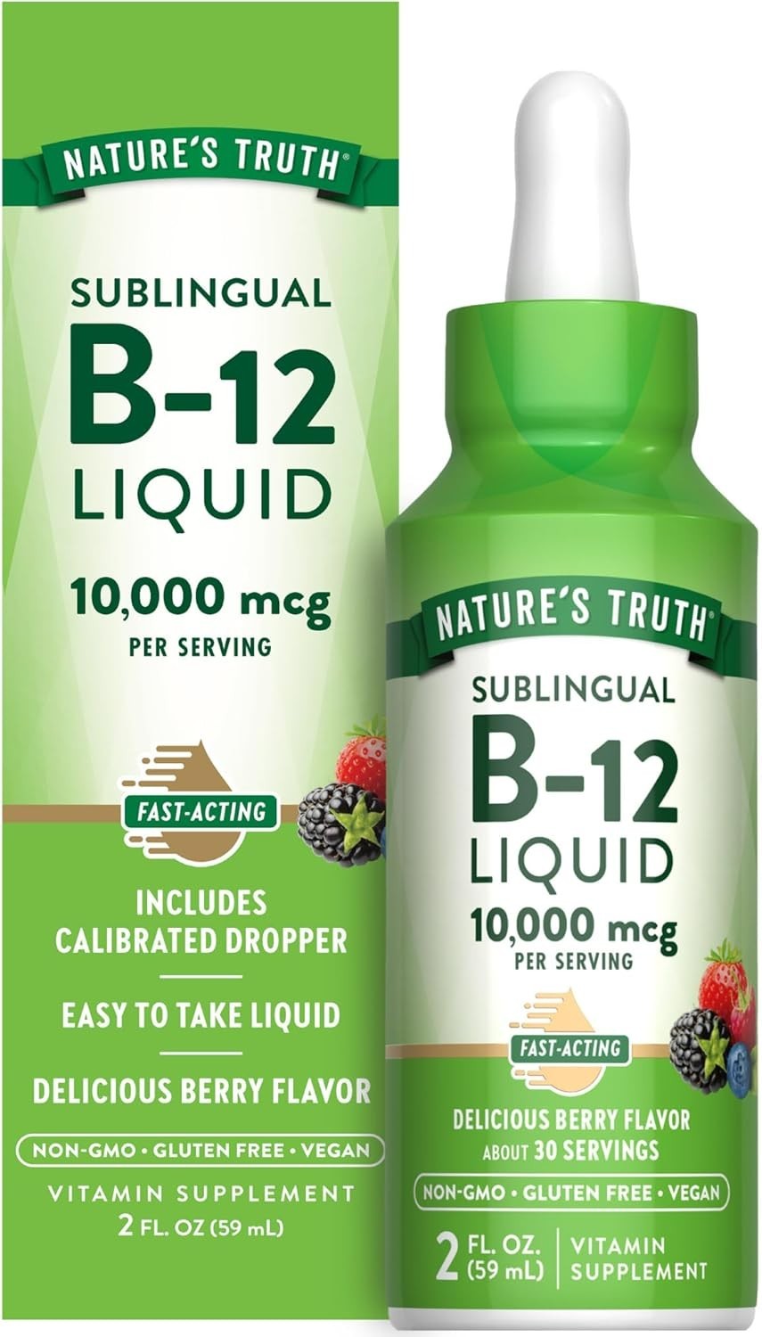 10,000 mcg B12 Sublingual Drops | Fast-Acting & Gluten-Free | Berry Taste