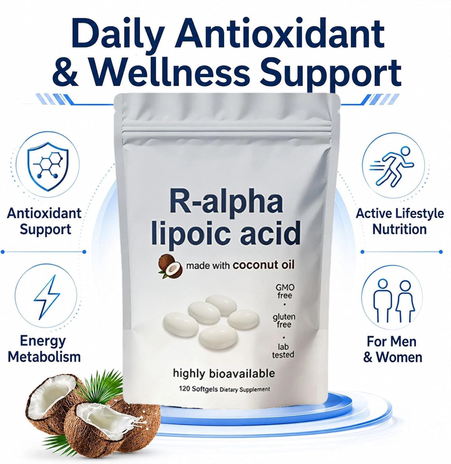 R-alpha Lipoic Acid 600mg , 120 Softgels, Antioxidant Support