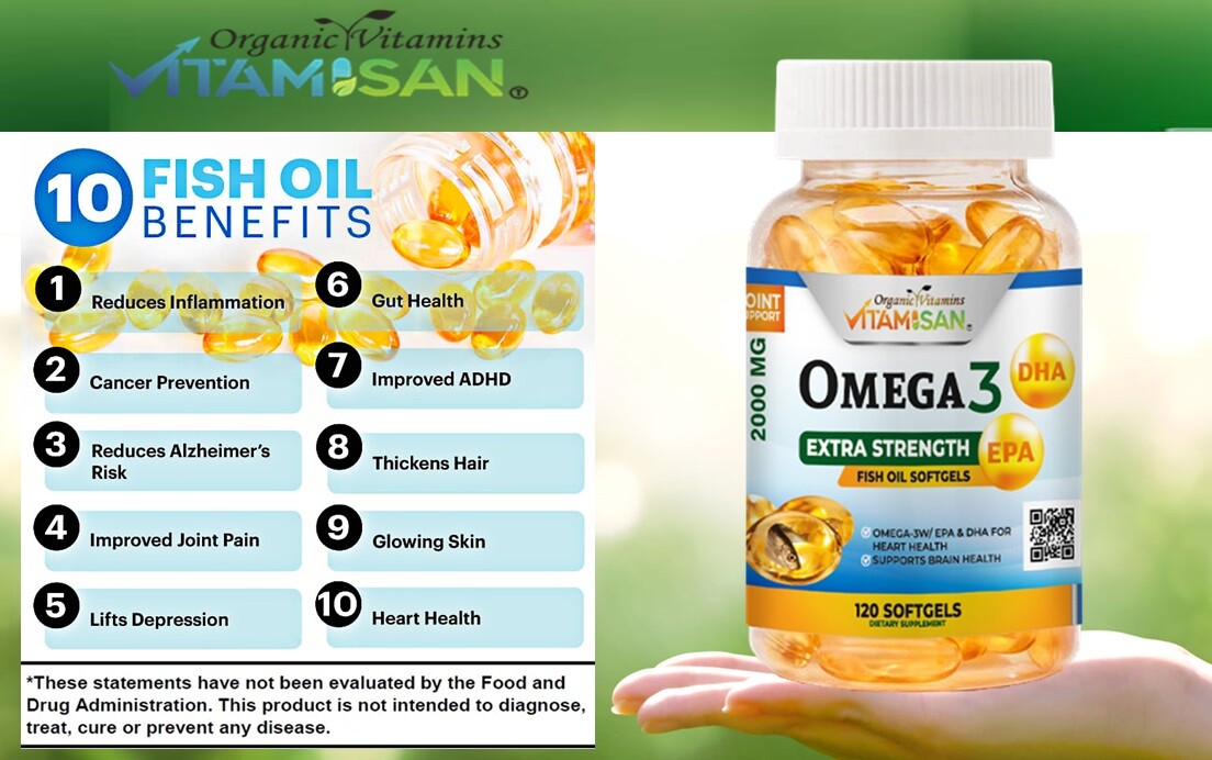 Omega 3 Fish Oil 2000mg – Heart, Brain & Joint Support – 120 Softgels – USA Made