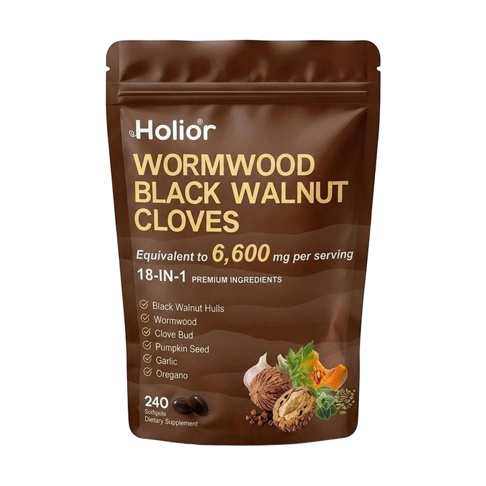 Holior Wormwood Black Walnut Clove Herbal Supplement 240 Softgels