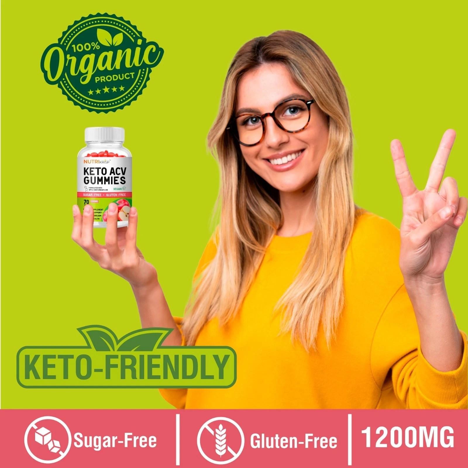 Nutrikrisp Keto ACV Gummies, 1200 mg, 60 Count, Sugar-free, Gluten-free
