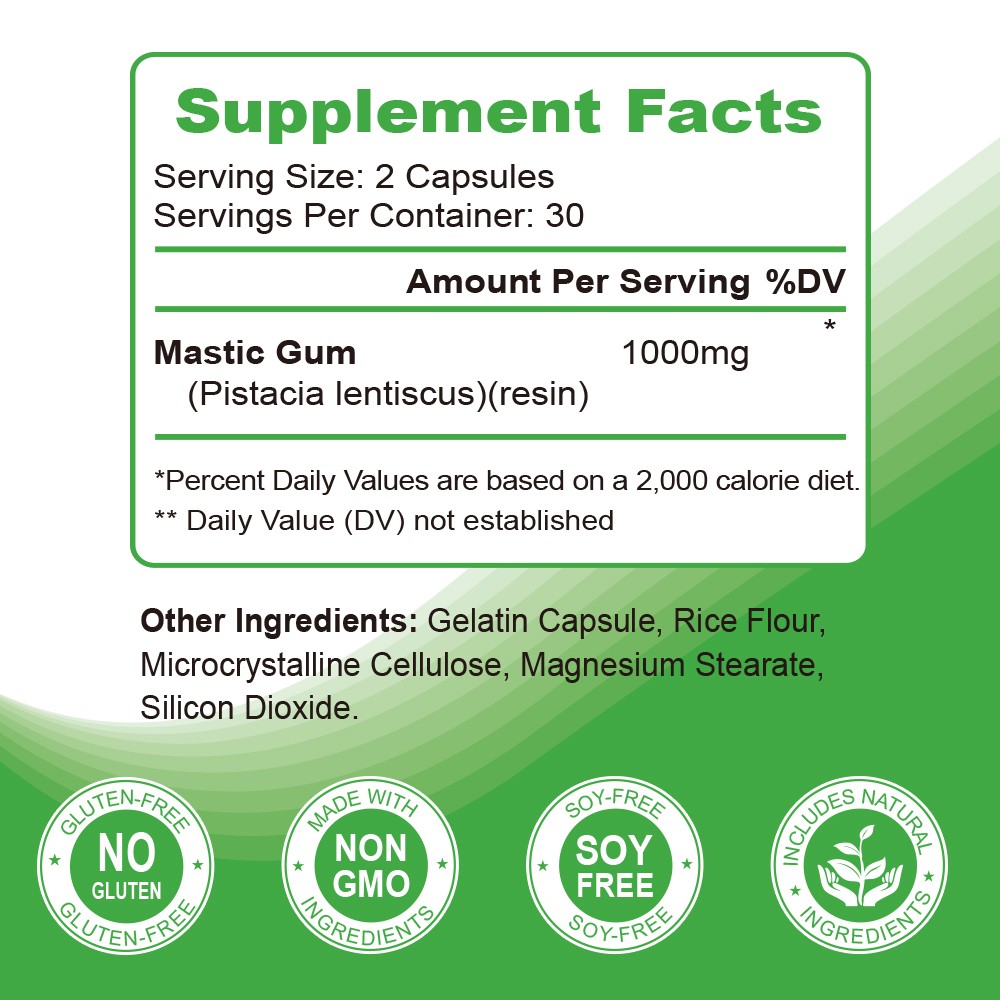 Mastic Gum Capsules 1000mg – Support Gastrointestinal Health, Digestive System