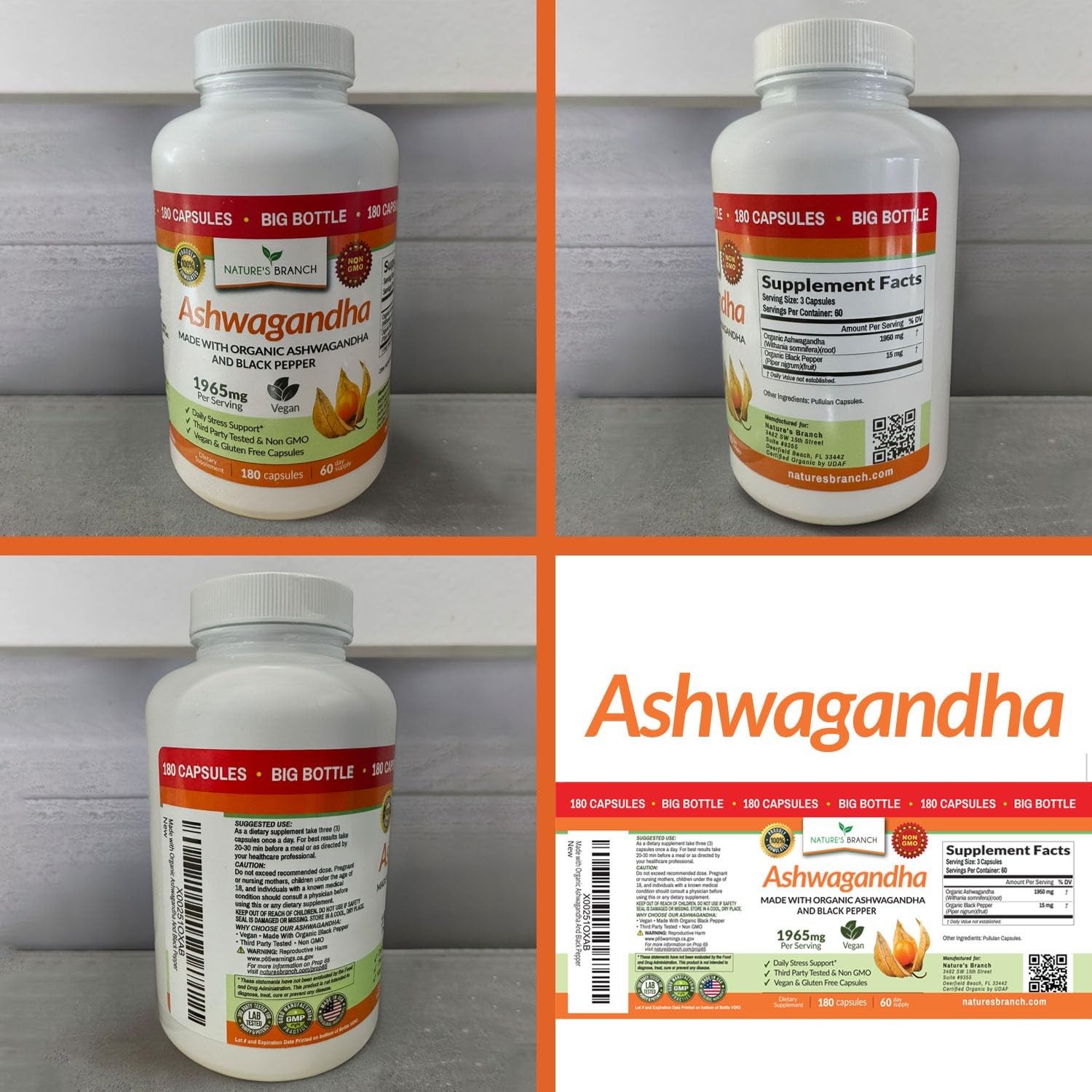 UDAF Certified Organic Ashwagandha with Black Pepper, 1965mg Extra Strength …