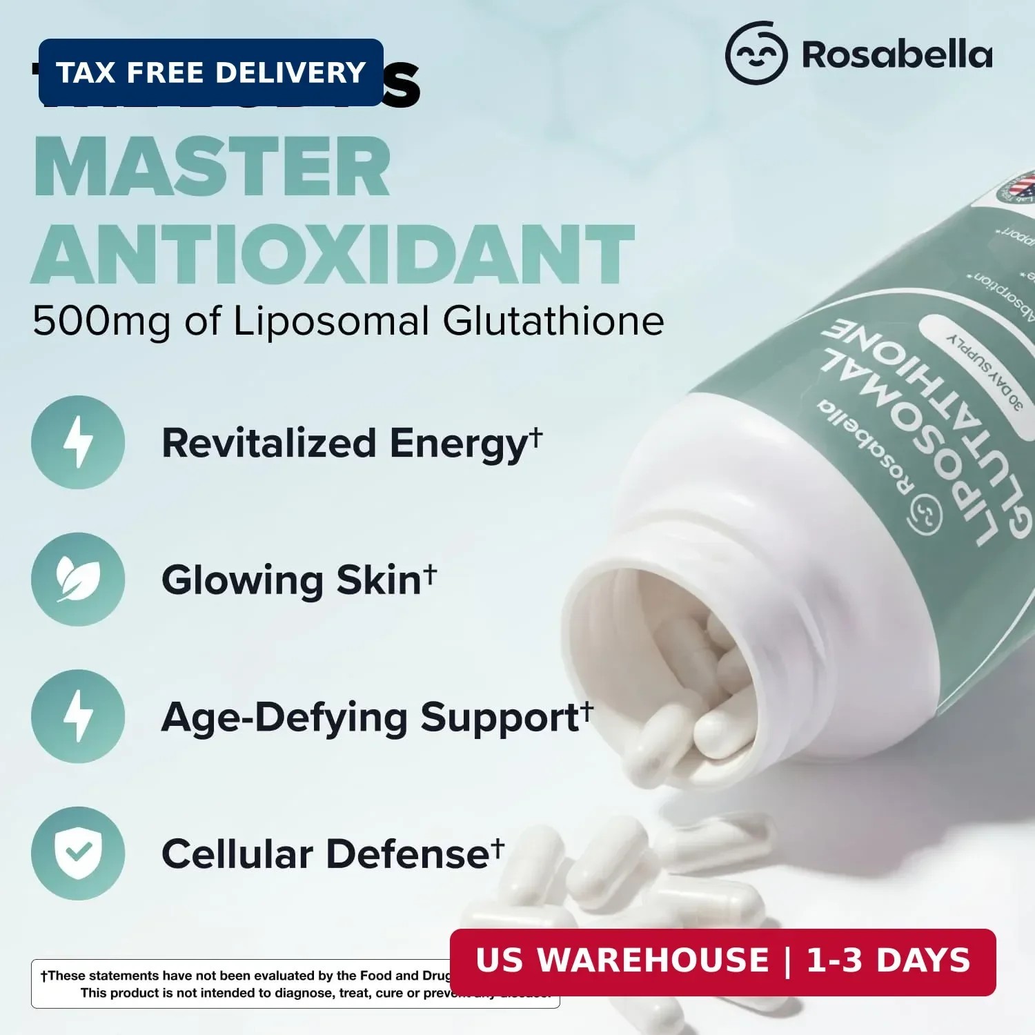 Rosabella Liposomal Glutathione 500mg – High Absorption Glutathione Supplement,